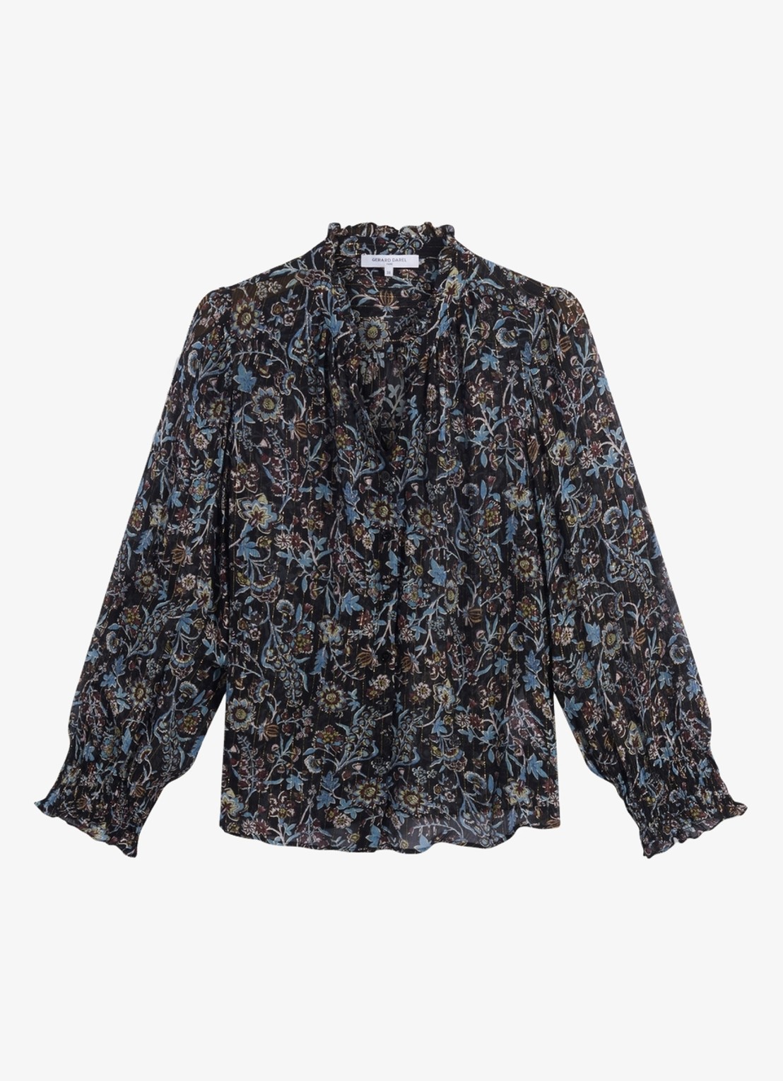 Gerard Darel Blouse in zijdeblend met bloemenprint - voorkant 2 zwart