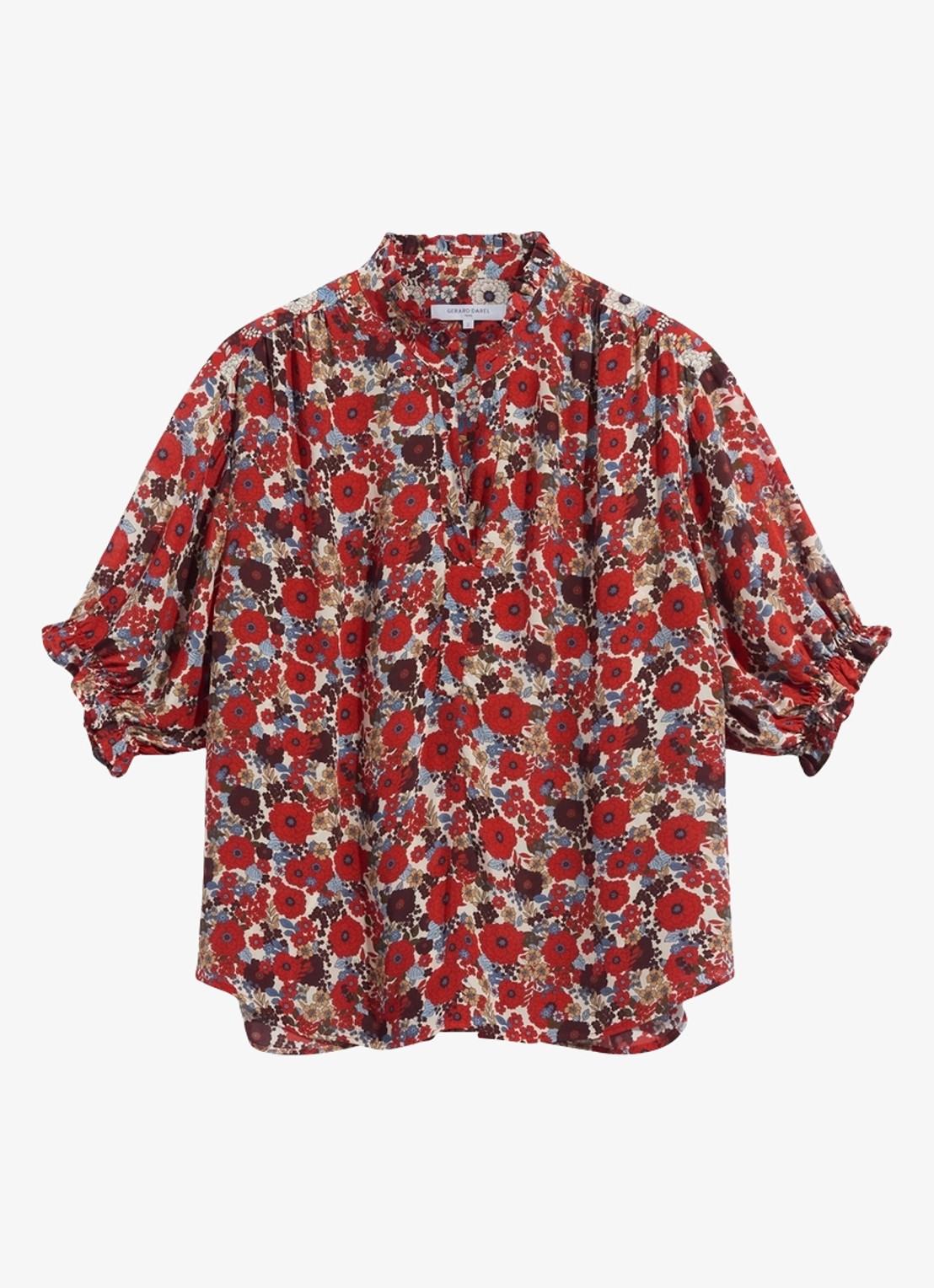 Gerard Darel Blouse met bloemenprint en ruches - voorkant 2 rood