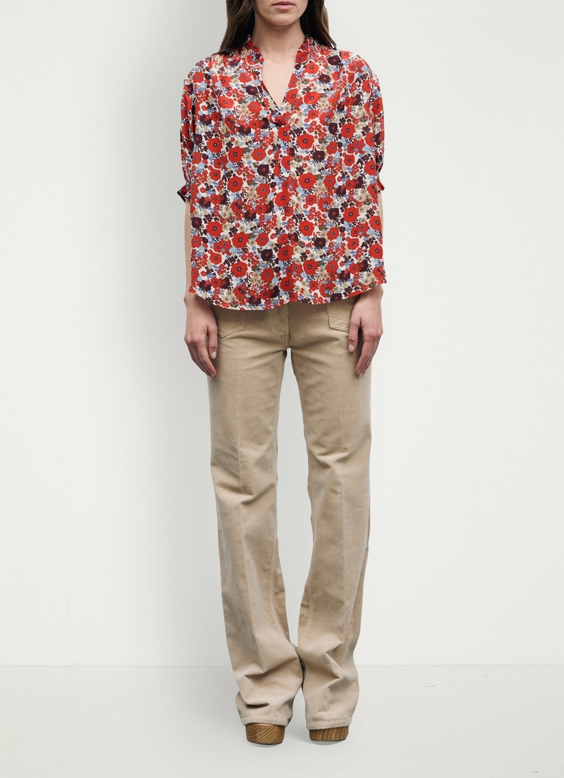 Gerard Darel Blouse met bloemenprint en ruches - voorkant 3 rood