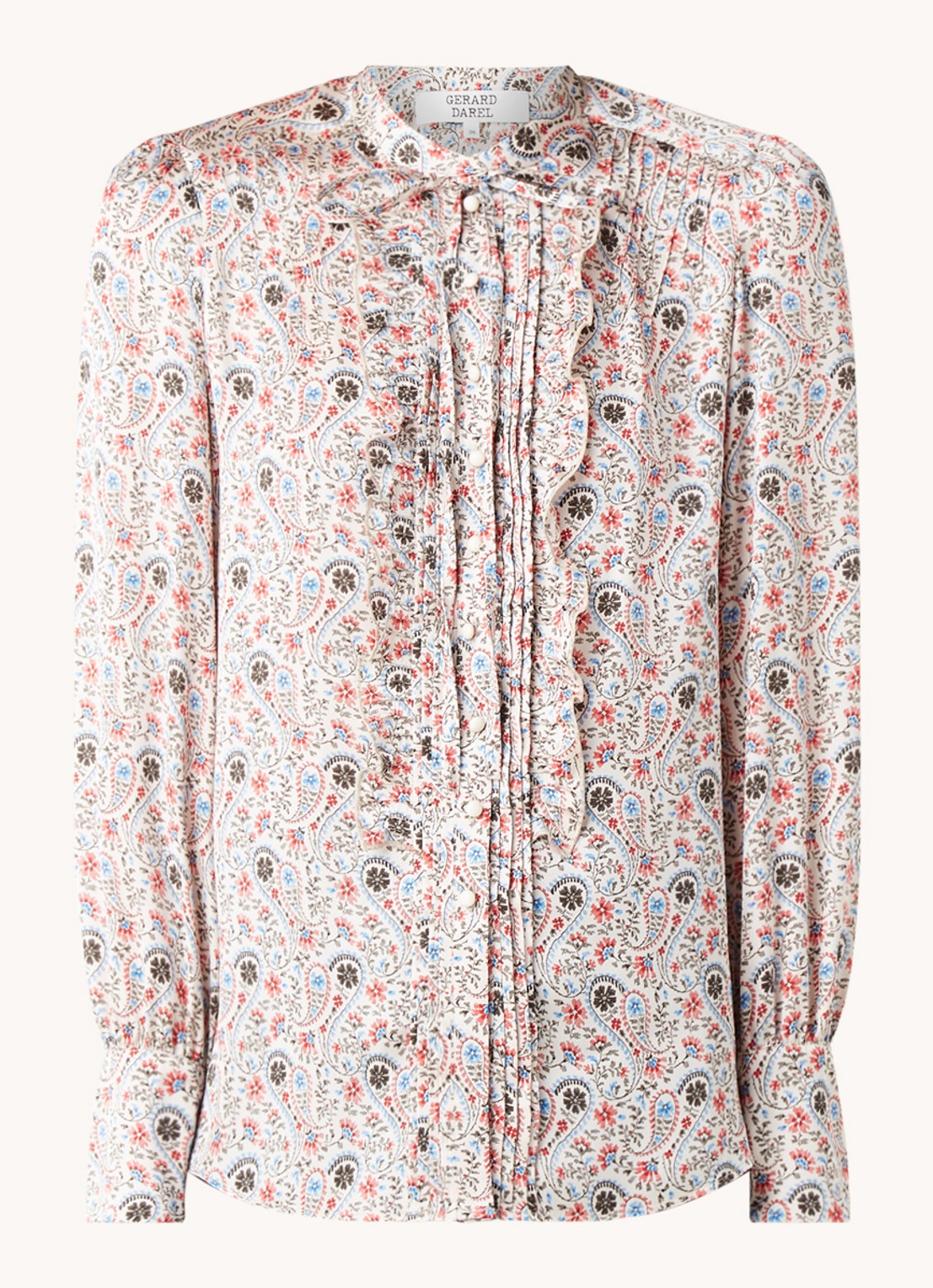 Gerard Darel Calicia blouse met paisley dessin en strikkraag - voorkant blauw