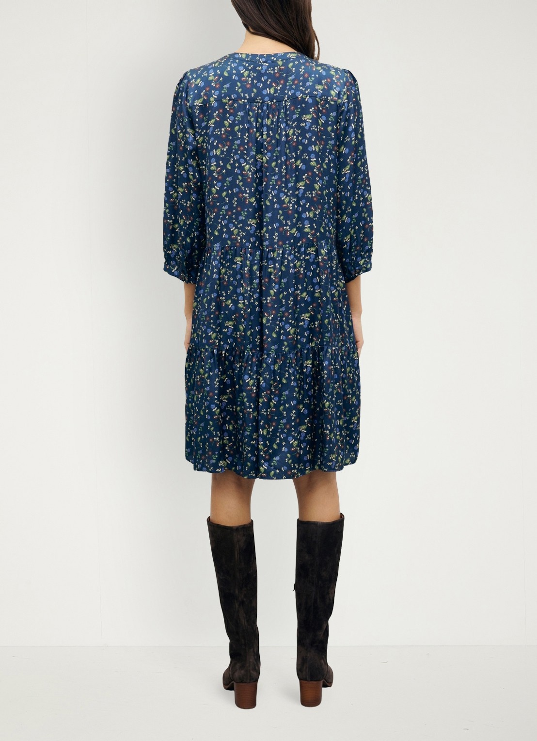 Gerard Darel Caly midi jurk met bloemenprint - achterkant 5 donkerblauw