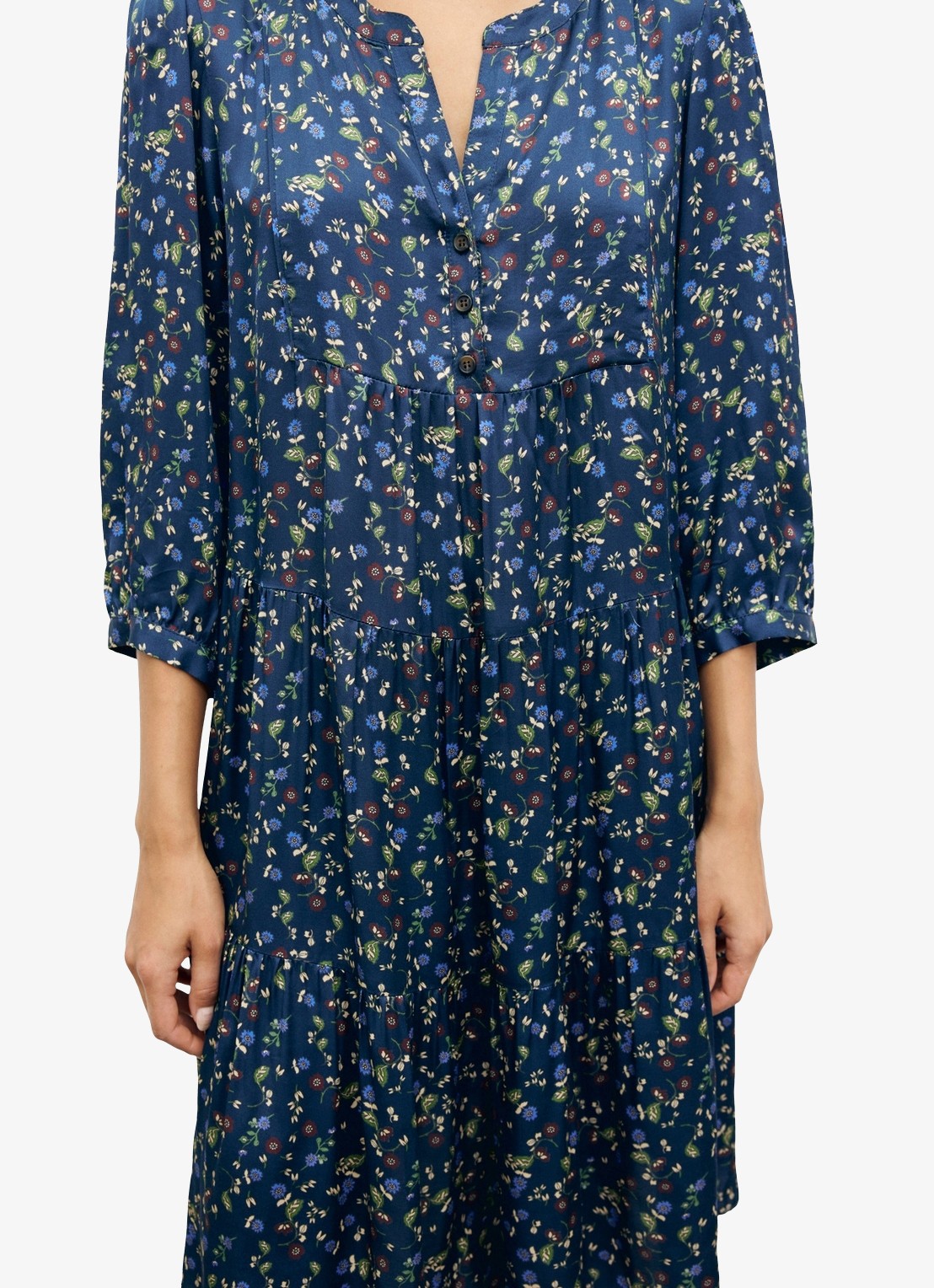 Gerard Darel Caly midi jurk met bloemenprint - detail 3 donkerblauw