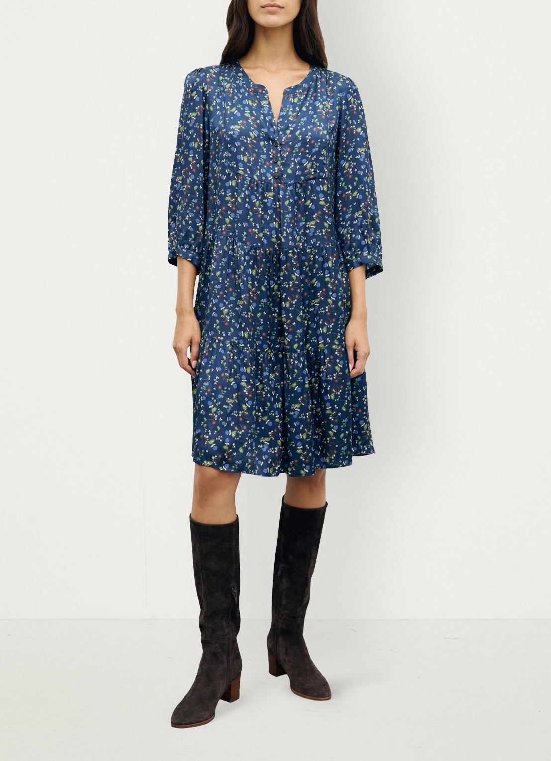 Gerard Darel Caly midi jurk met bloemenprint - detail 4 donkerblauw
