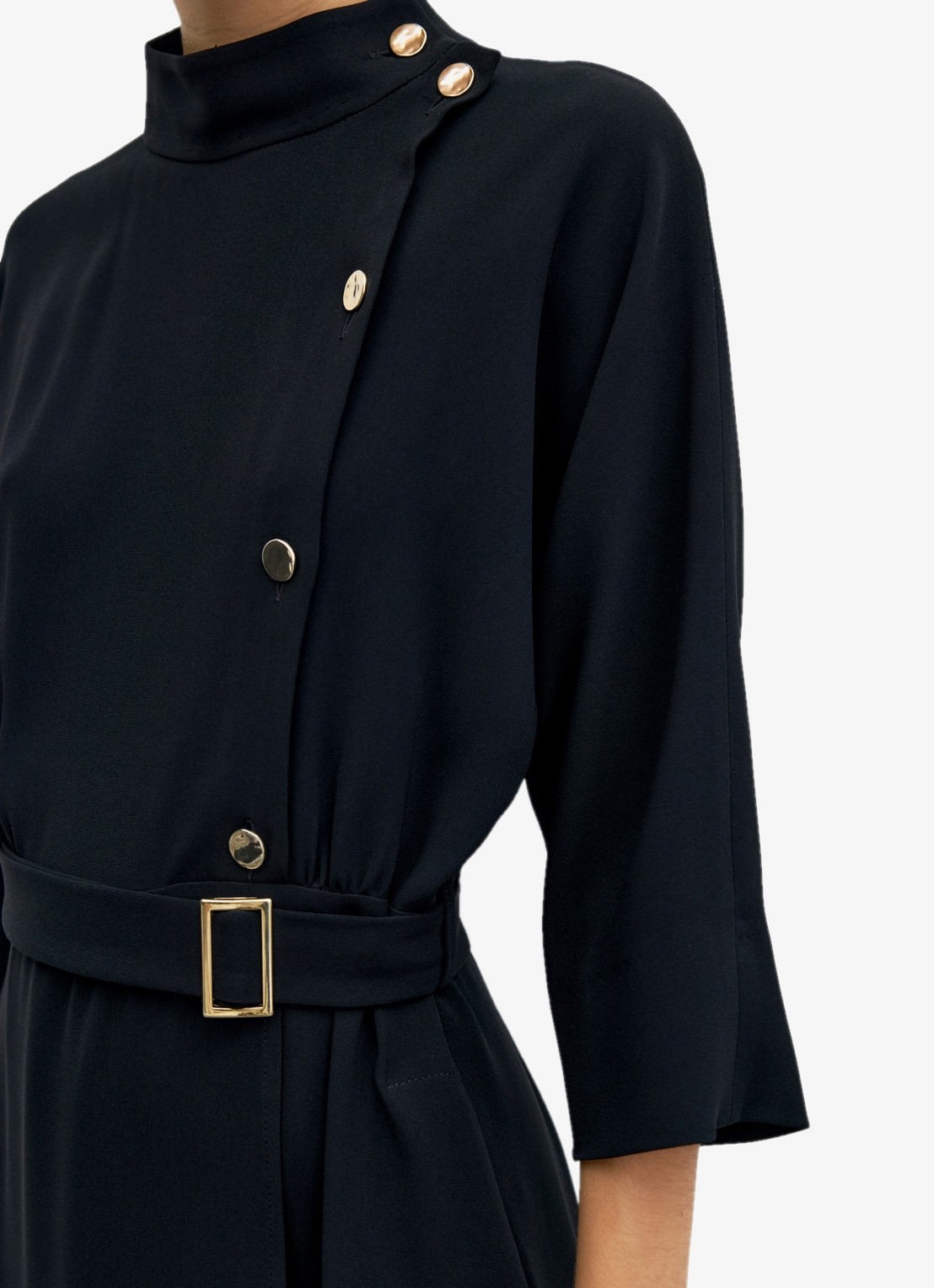 Gerard Darel Capu midi jurk met ceintuur - detail zwart