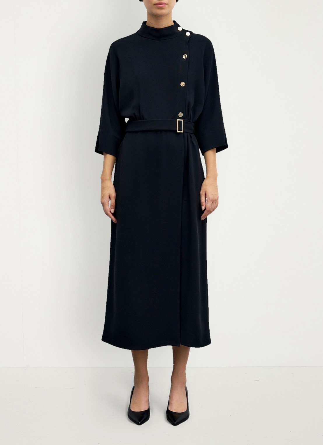 Gerard Darel Capu midi jurk met ceintuur - voorkant 4 zwart