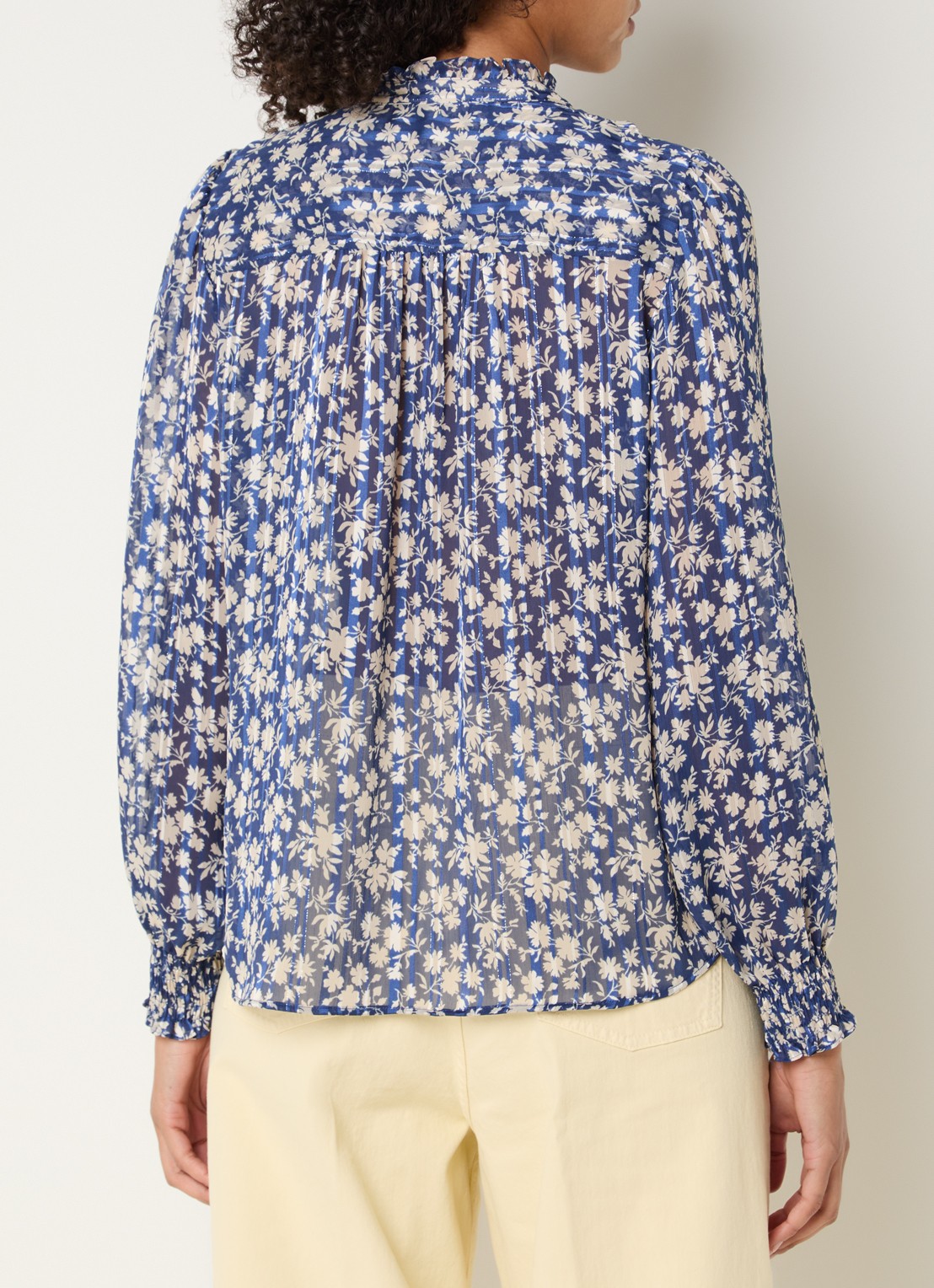 Gerard Darel Casy blouse met bloemenprint en lurex - achterkant 4 royalblauw
