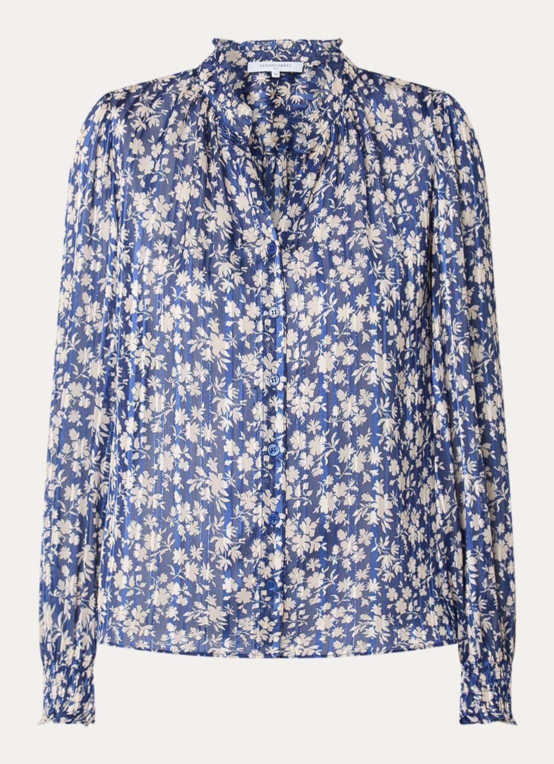 Gerard Darel Casy blouse met bloemenprint en lurex - voorkant 2 royalblauw