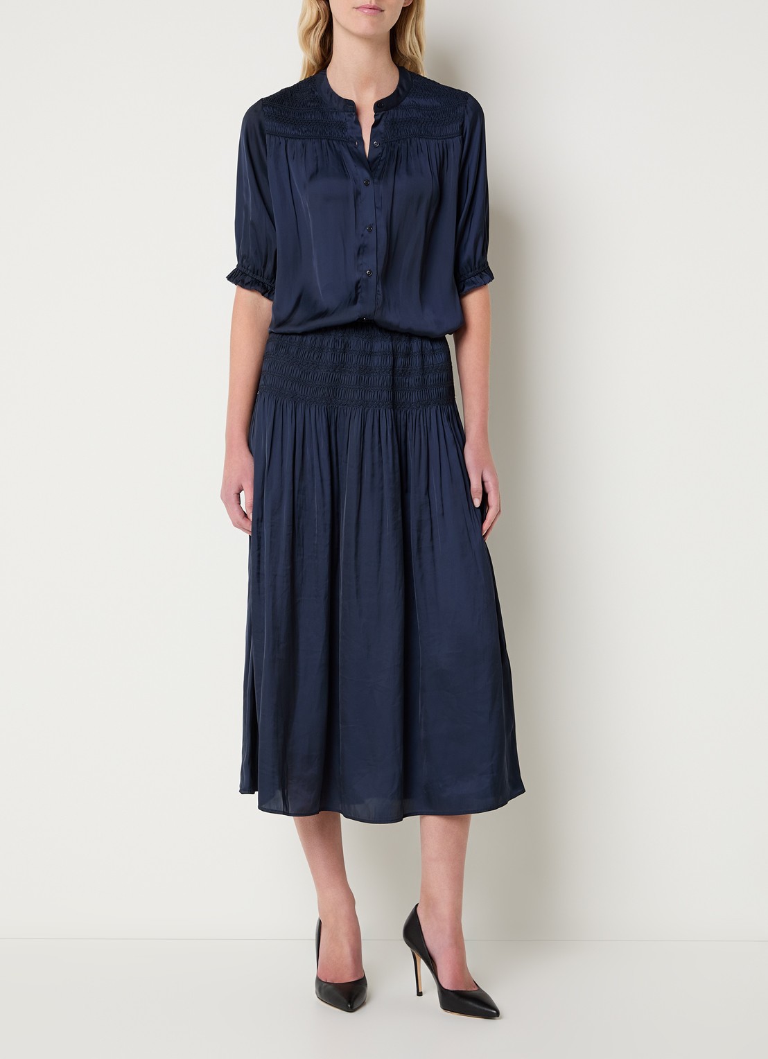 Gerard Darel Catrine blouse van satijn - voorkant 3 donkerblauw