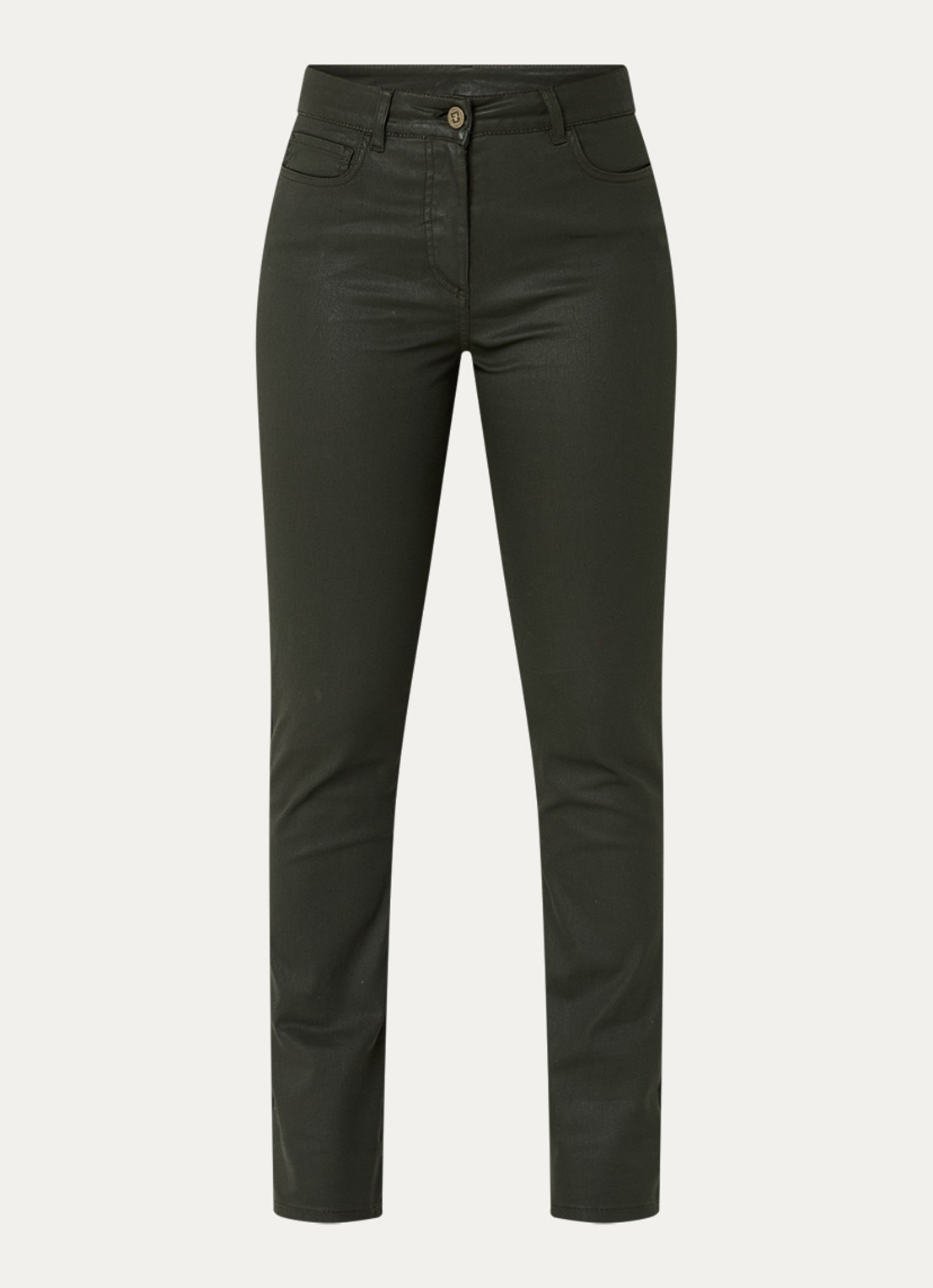 Gerard Darel Celine high waist slim fit jeans van imitatieleer - voorkant khaki