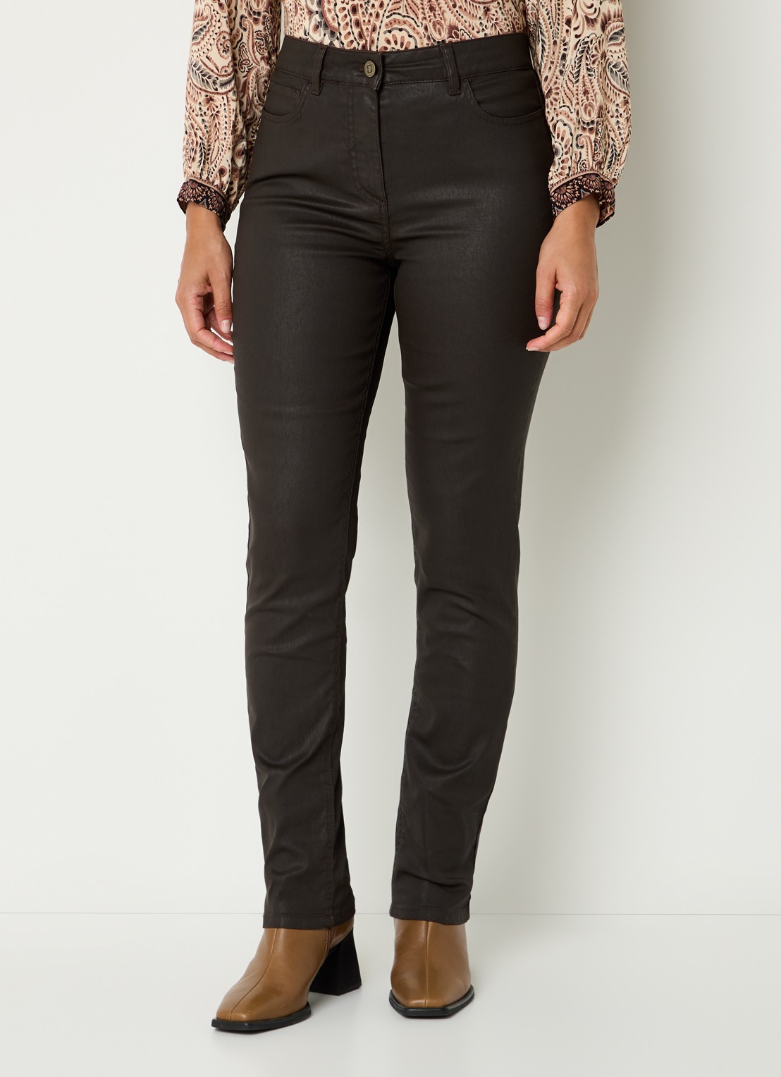 Gerard Darel Celine high waist slim fit jeans van imitatieleer - detail bruin