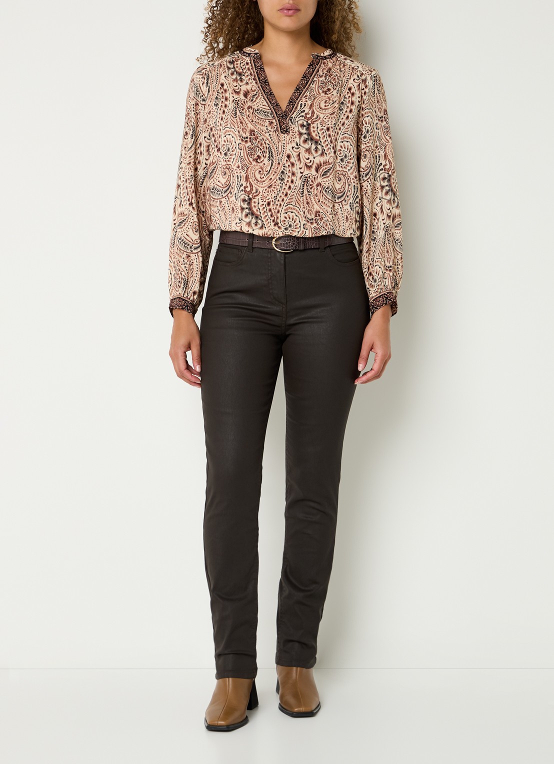 Gerard Darel Celine high waist slim fit jeans van imitatieleer - voorkant 4 bruin