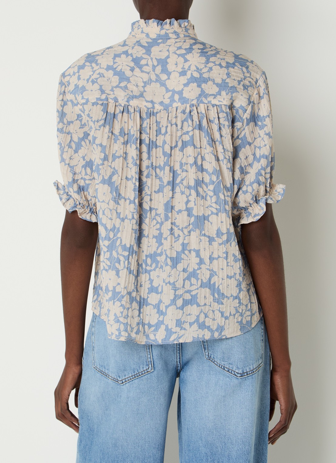 Gerard Darel Cephise blouse met bloemenprint - achterkant 3 lichtblauw