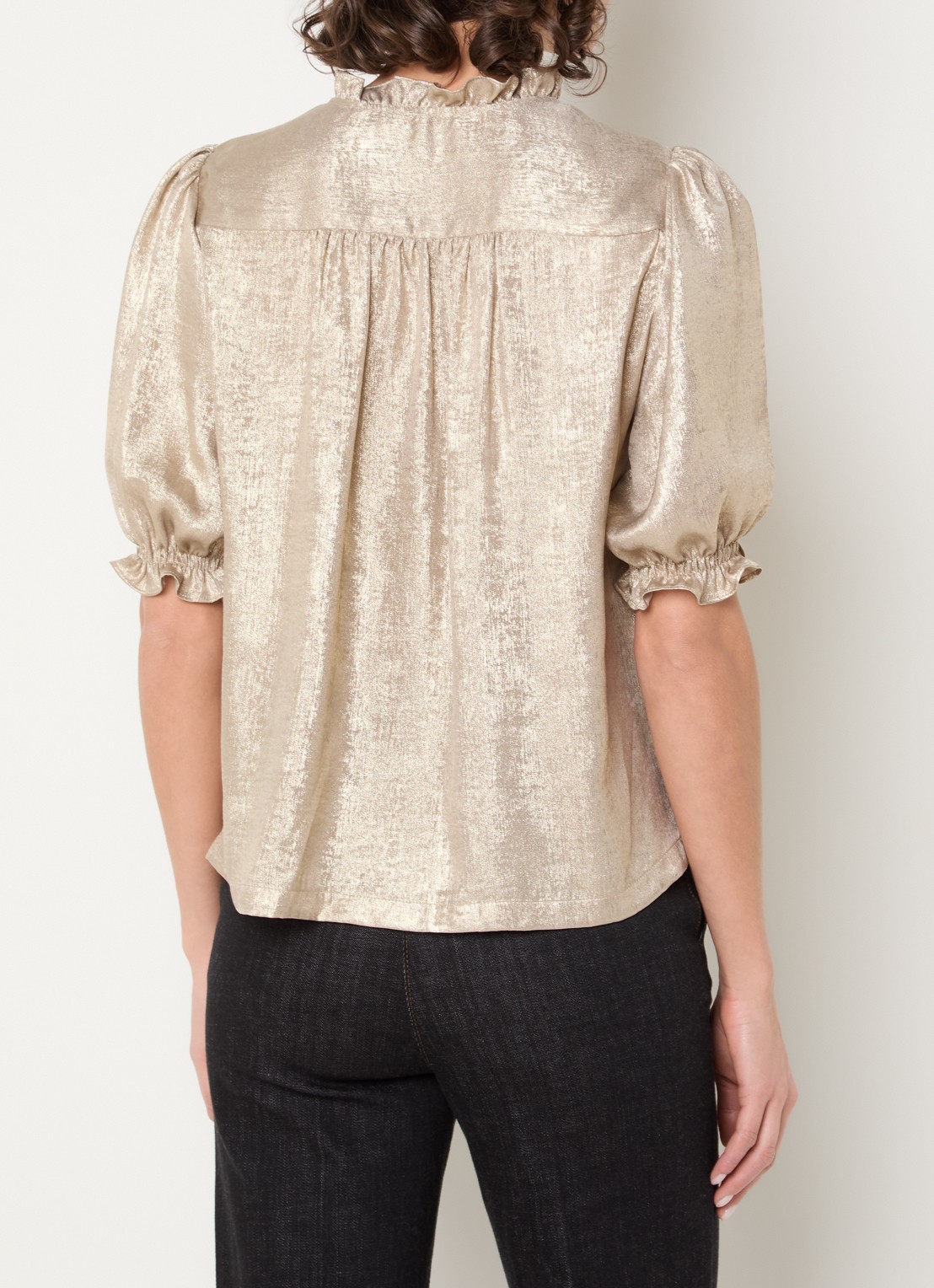 Gerard Darel Ceva tuniek met ballonmouw en met metallic finish - achterkant 2 goud