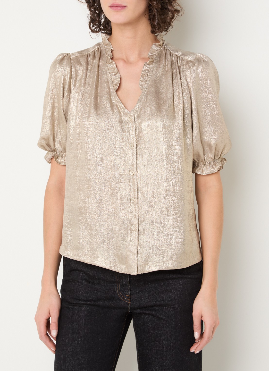 Gerard Darel Ceva tuniek met ballonmouw en met metallic finish - detail goud