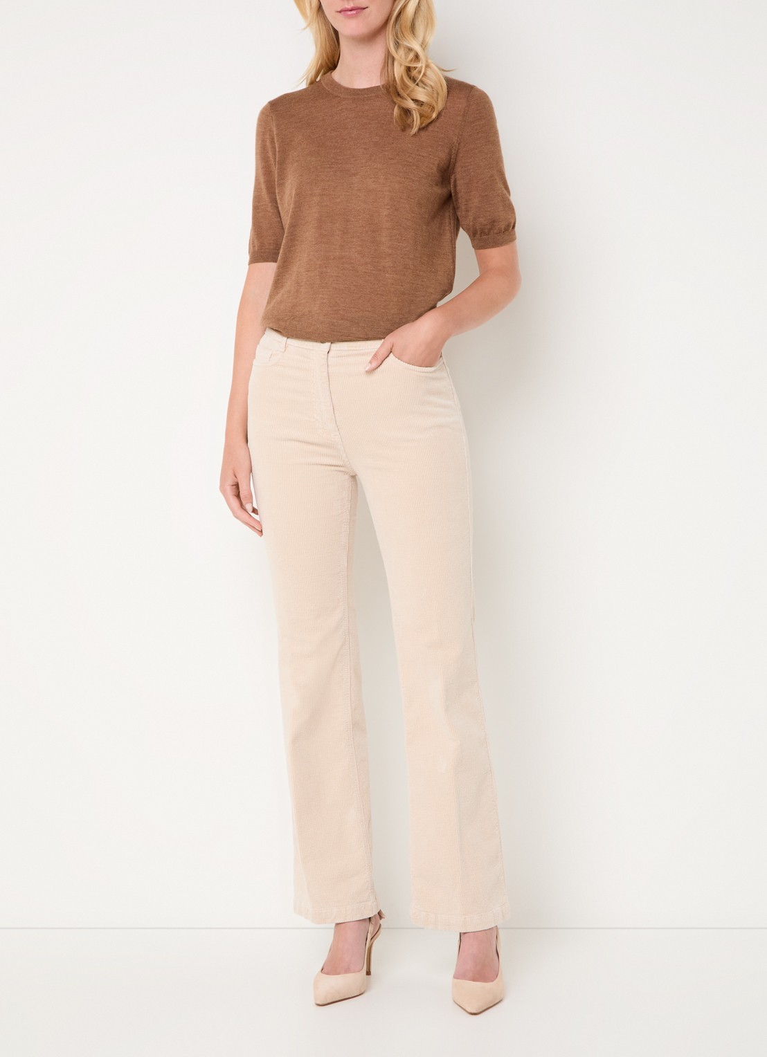 Gerard Darel Chantal high waist straight fit broek van corduroy - voorkant 2 beige