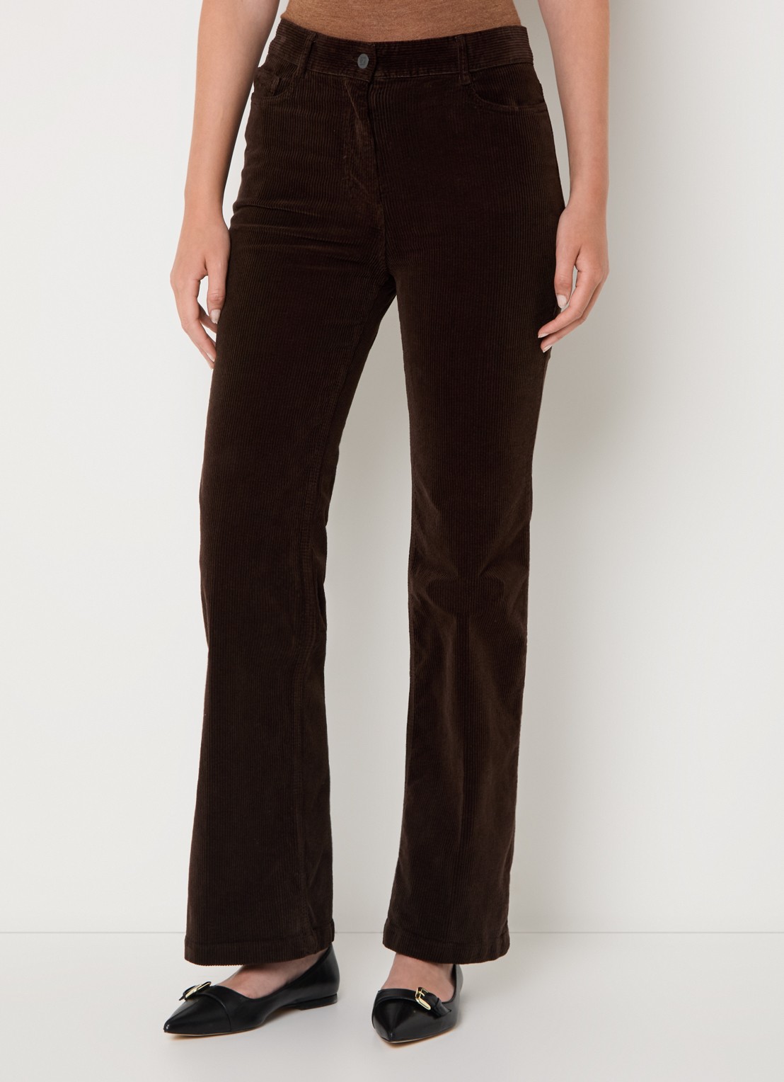 Gerard Darel Chantal high waist straight fit broek van corduroy - detail 4 donkerbruin