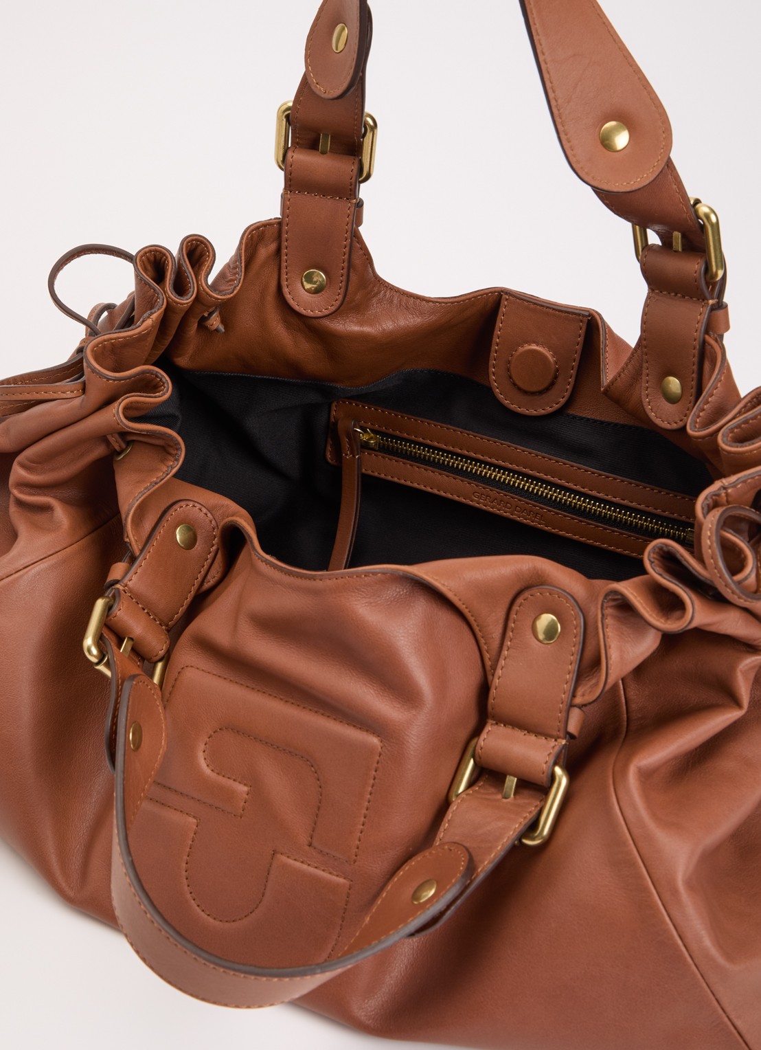 Gerard Darel Chiara handtas van leer met logo - detail 3 roodbruin