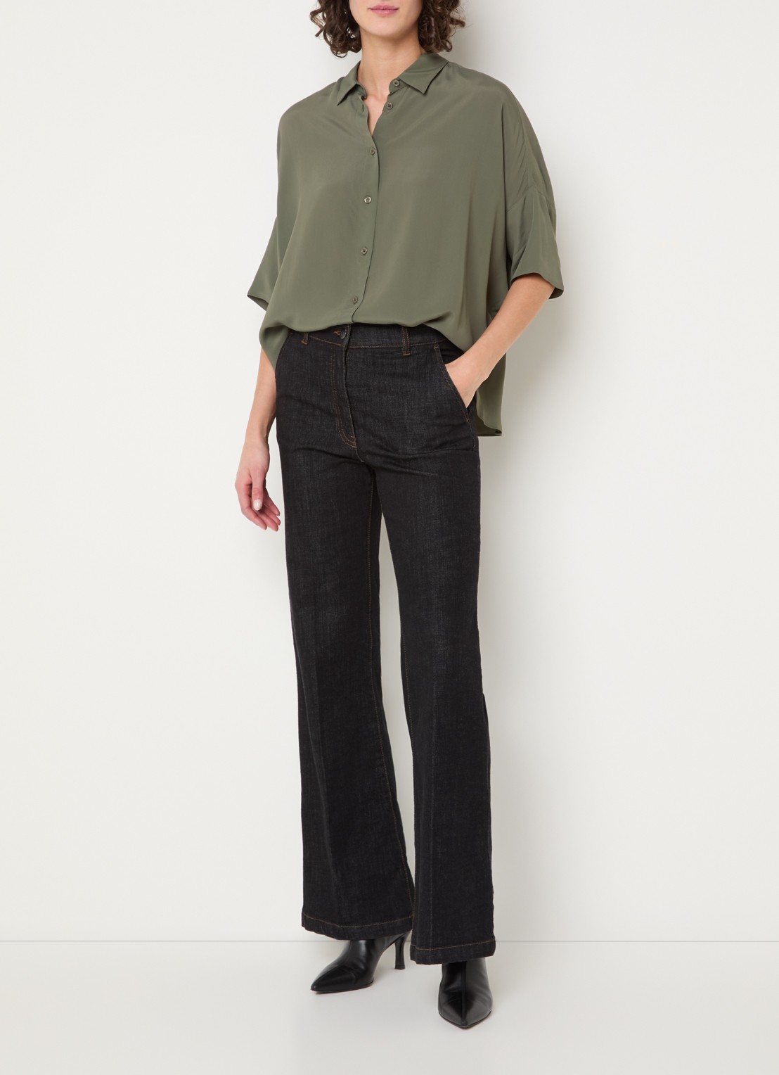 Gerard Darel Cirae oversized blouse in zijdeblend - voorkant 4 bronsgroen
