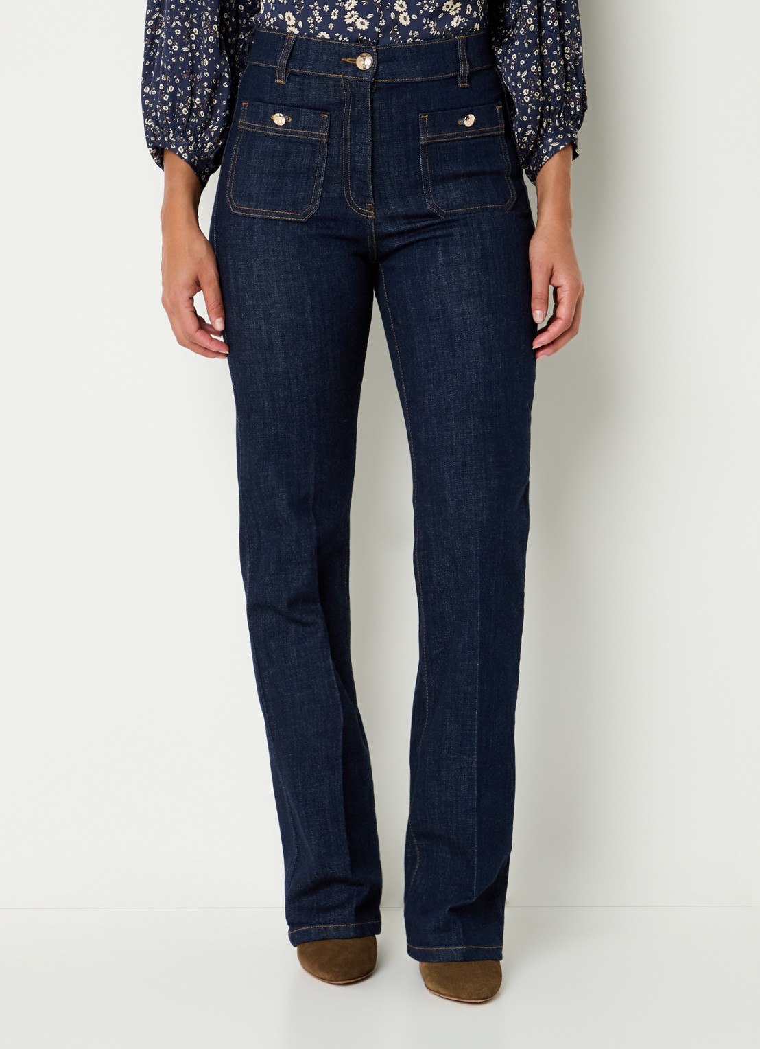 Gerard Darel Clema high waist straight fit jeans met stretch - detail donkerblauw