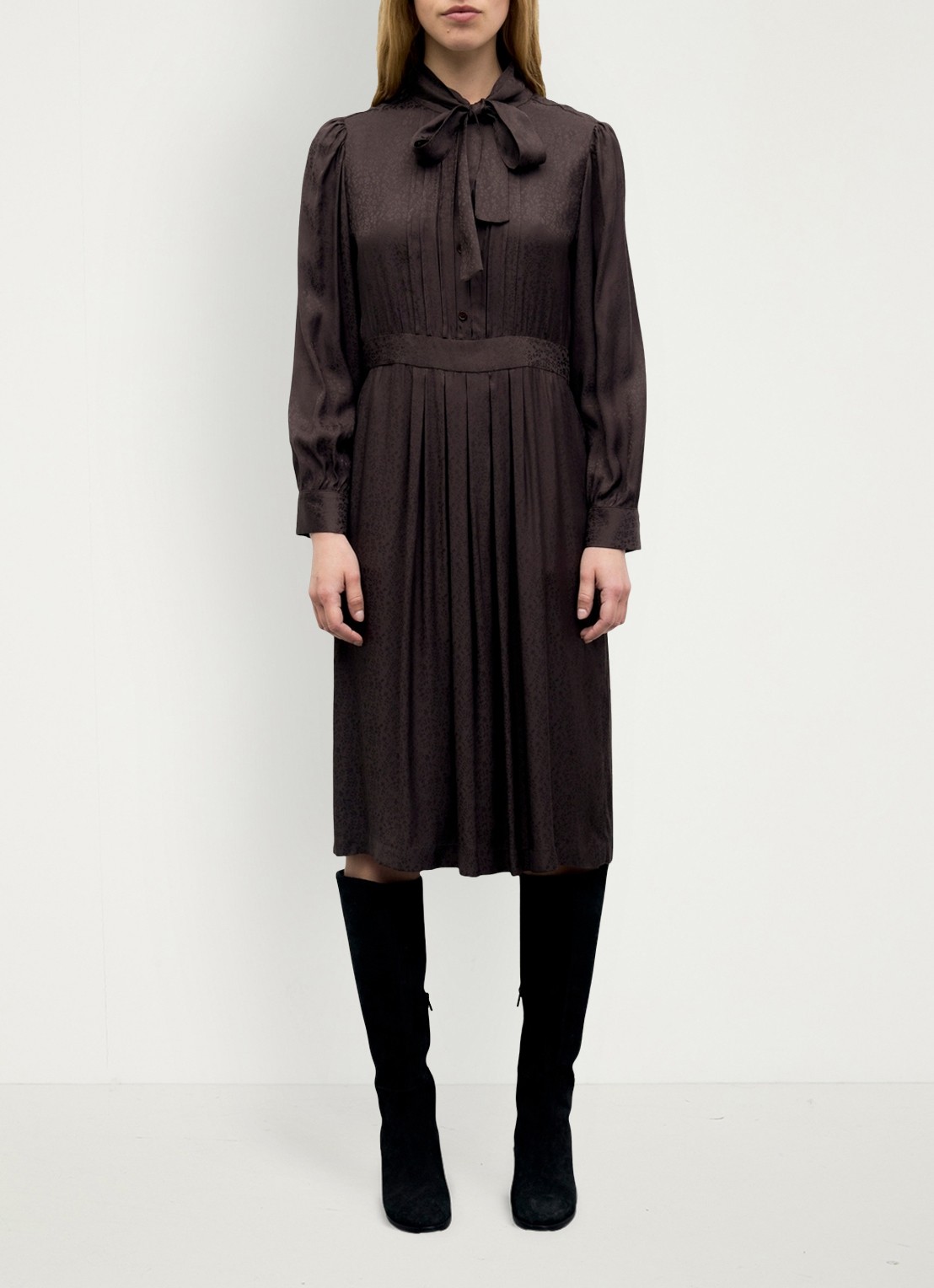 Gerard Darel Cleme midi jurk met jaquard dessin - voorkant 5 donkerbruin