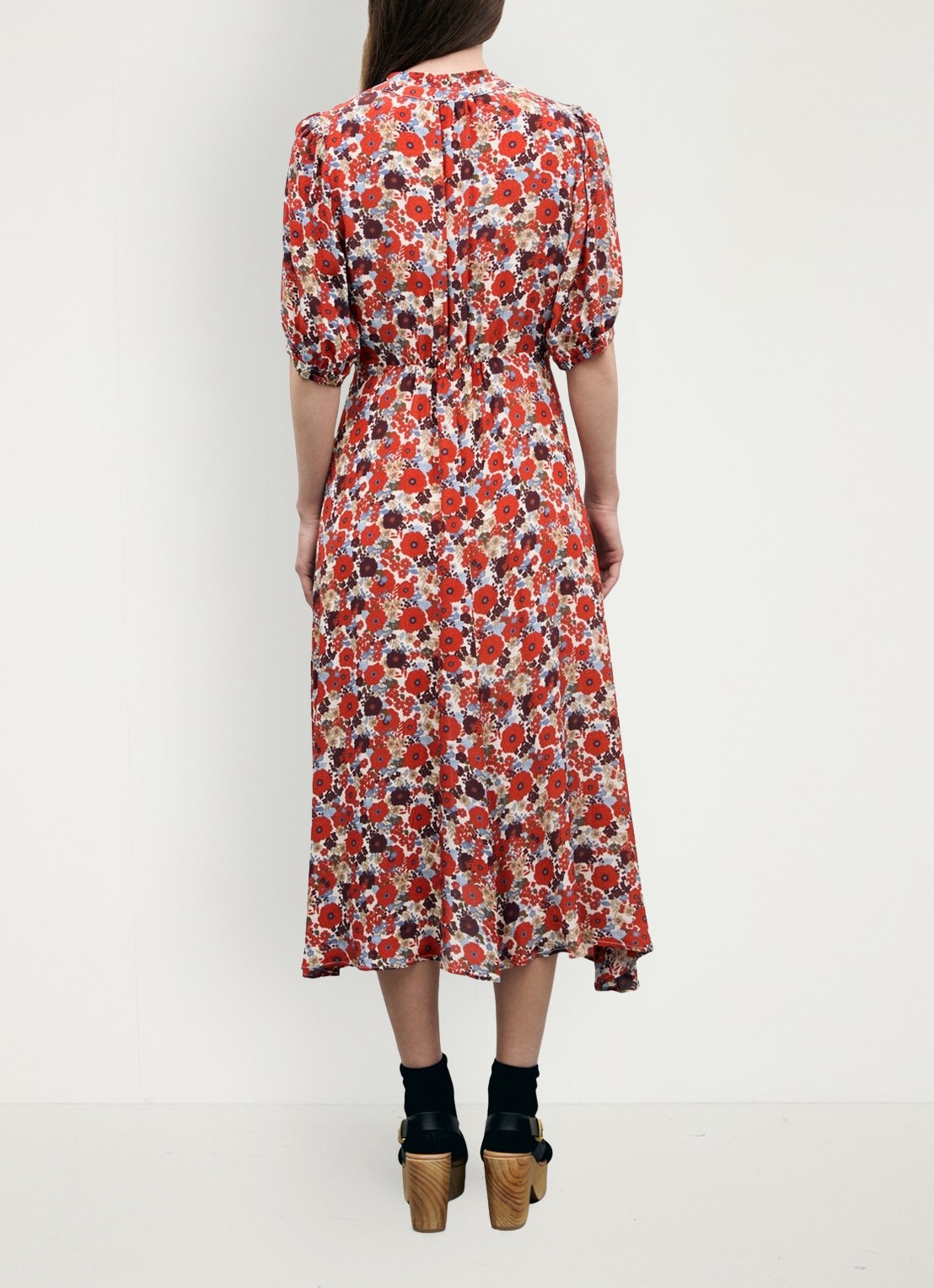 Gerard Darel Coco midi jurk met bloemenprint - achterkant 4 creme