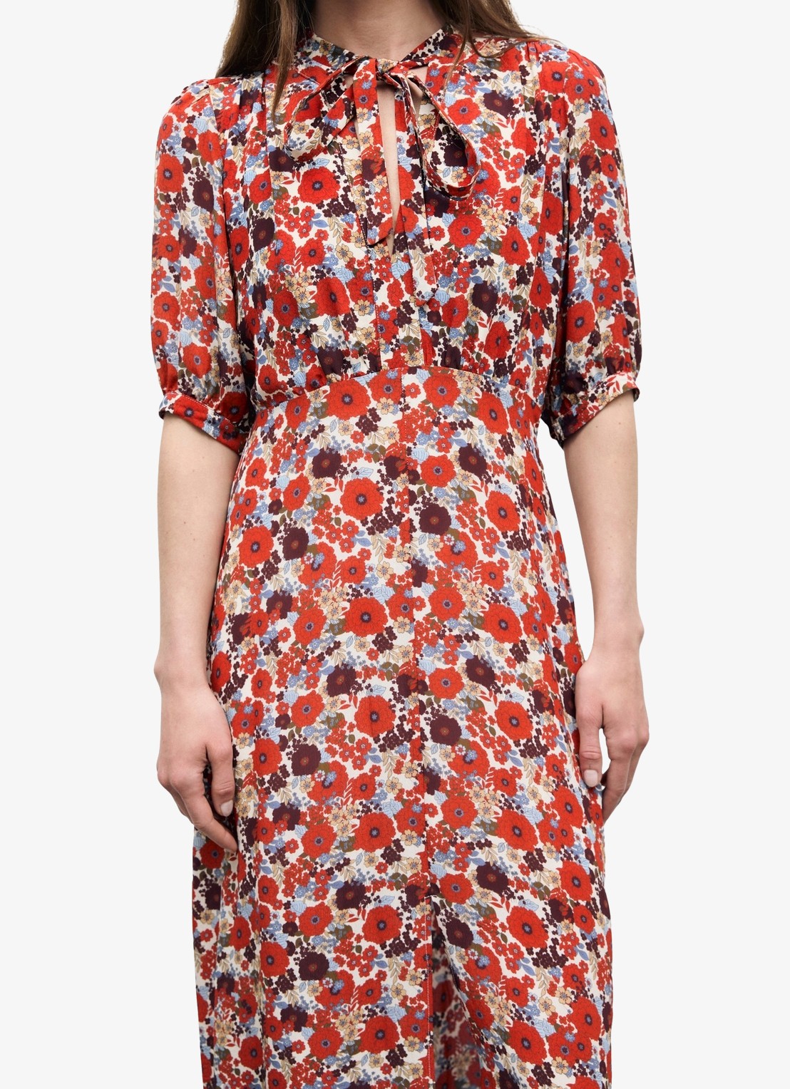 Gerard Darel Coco midi jurk met bloemenprint - detail creme