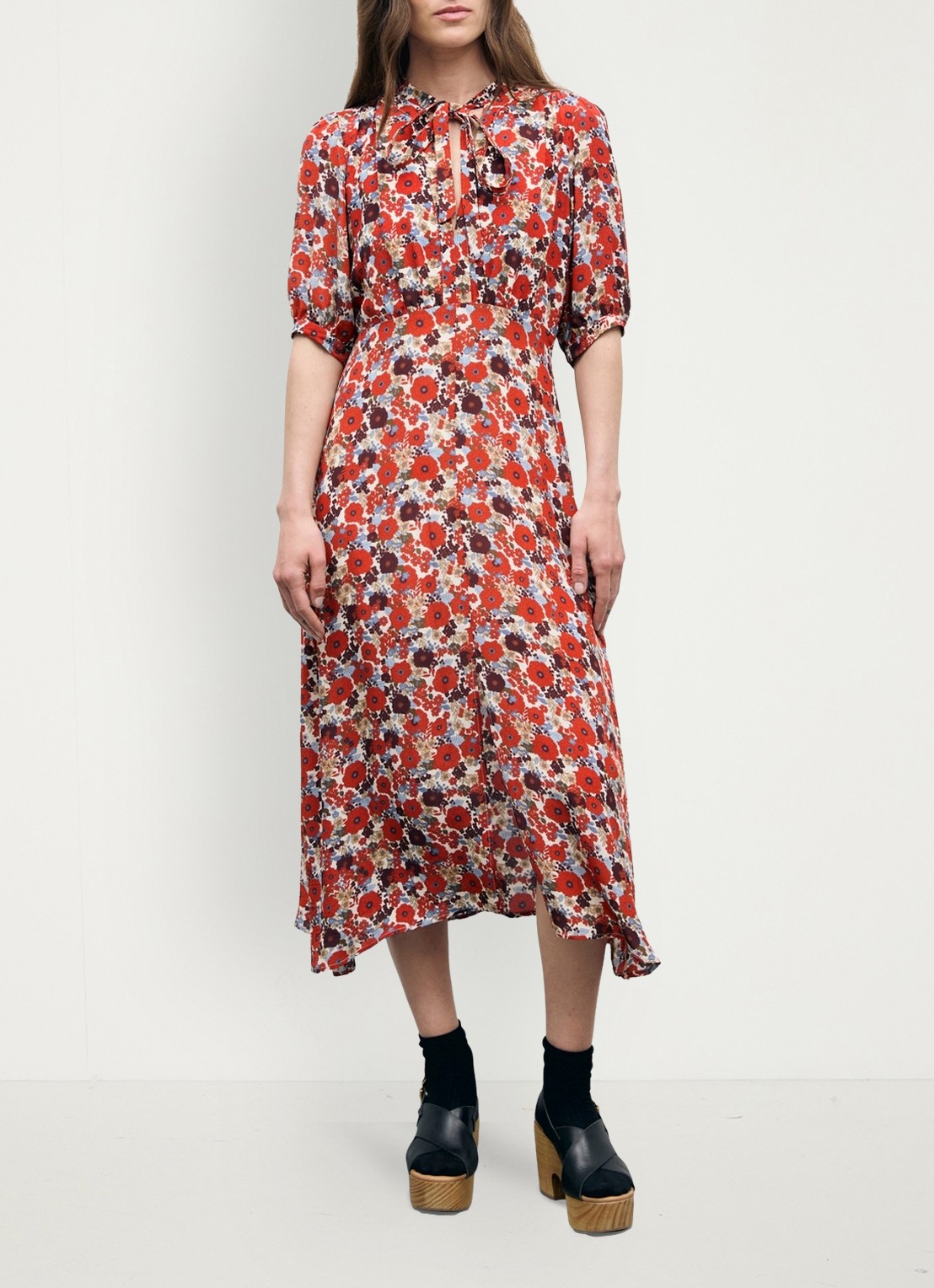 Gerard Darel Coco midi jurk met bloemenprint - detail 2 creme