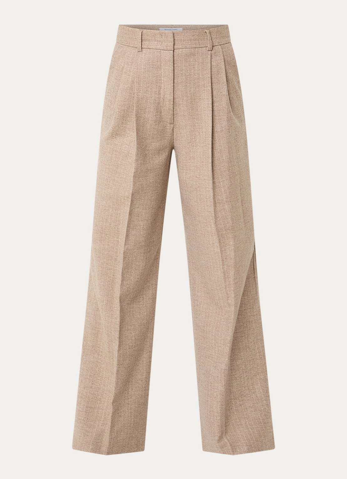 Gerard Darel Coline high waist straight fit pantalon in wolblend met krijtstreep - voorkant donkerbeige