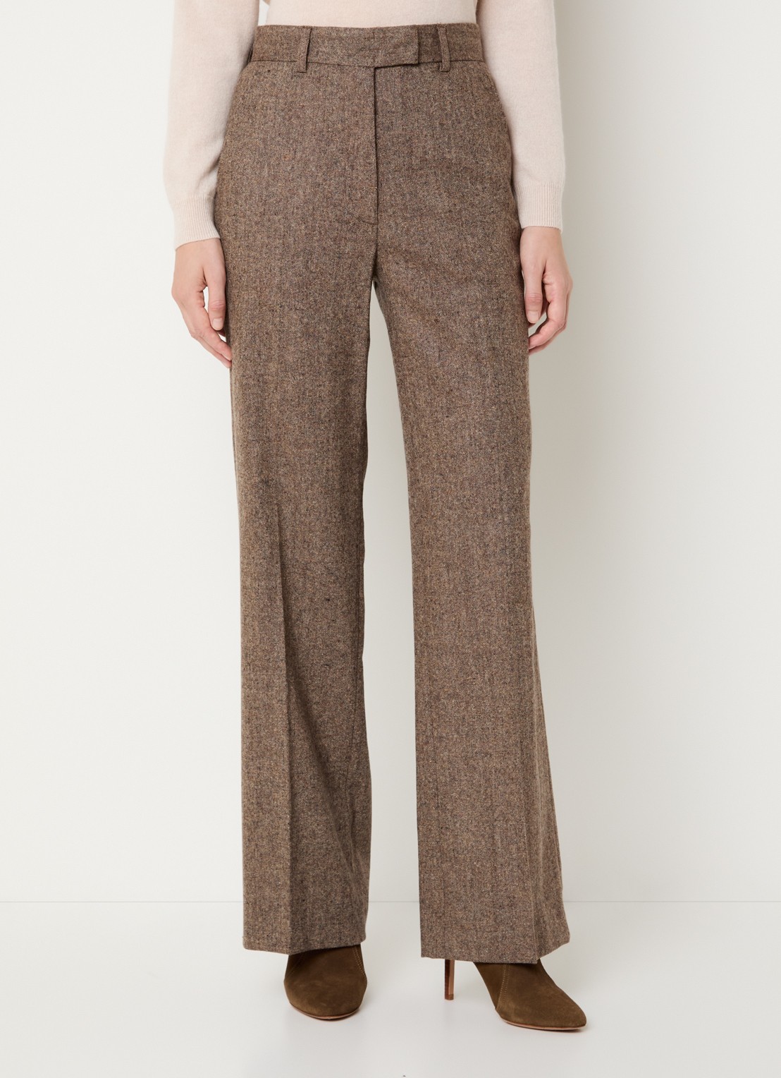 Gerard Darel Coralie high waist wide fit pantalon in wolblend - detail 4 lichtbruin
