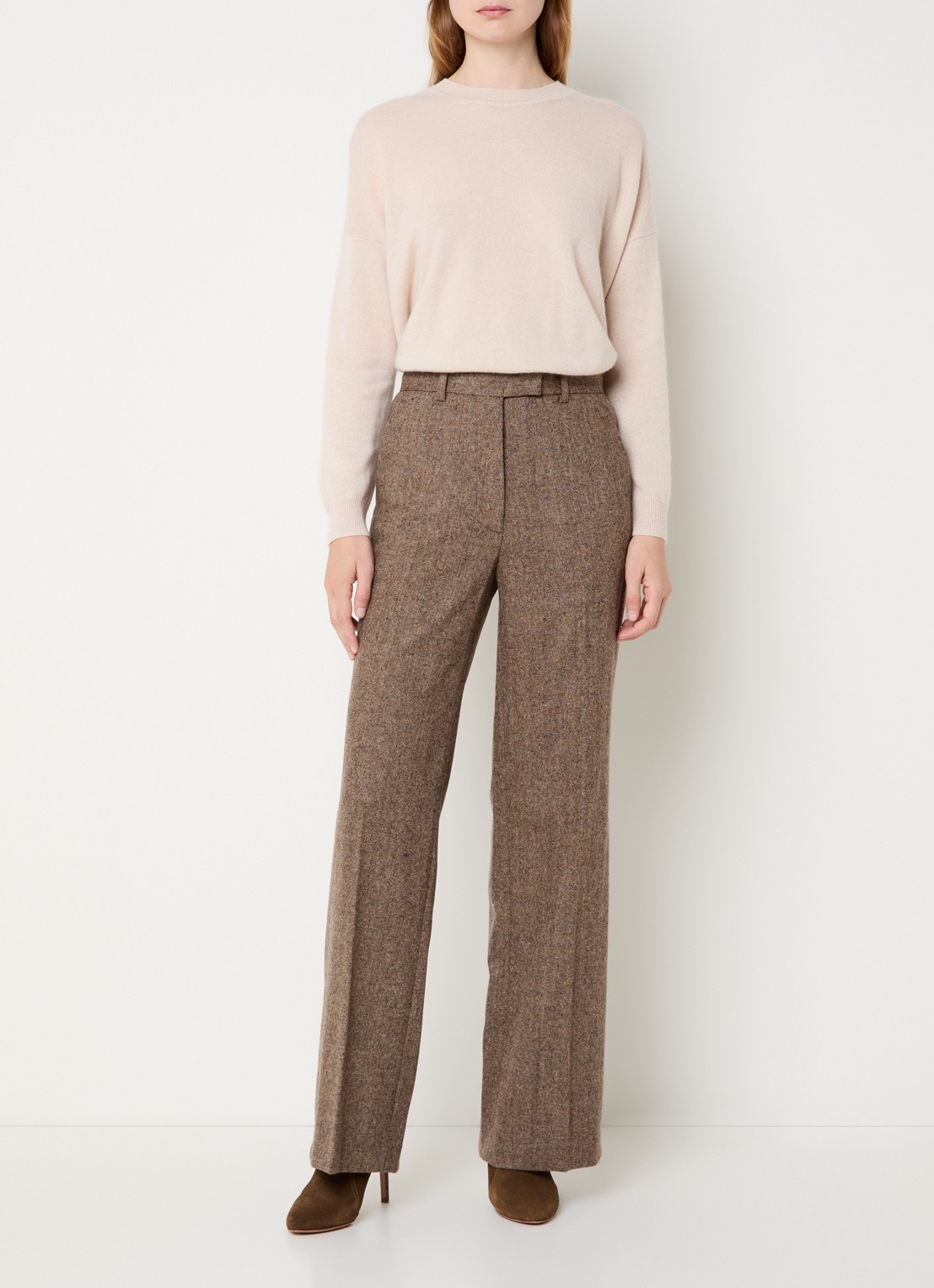 Gerard Darel Coralie high waist wide fit pantalon in wolblend - voorkant 3 lichtbruin