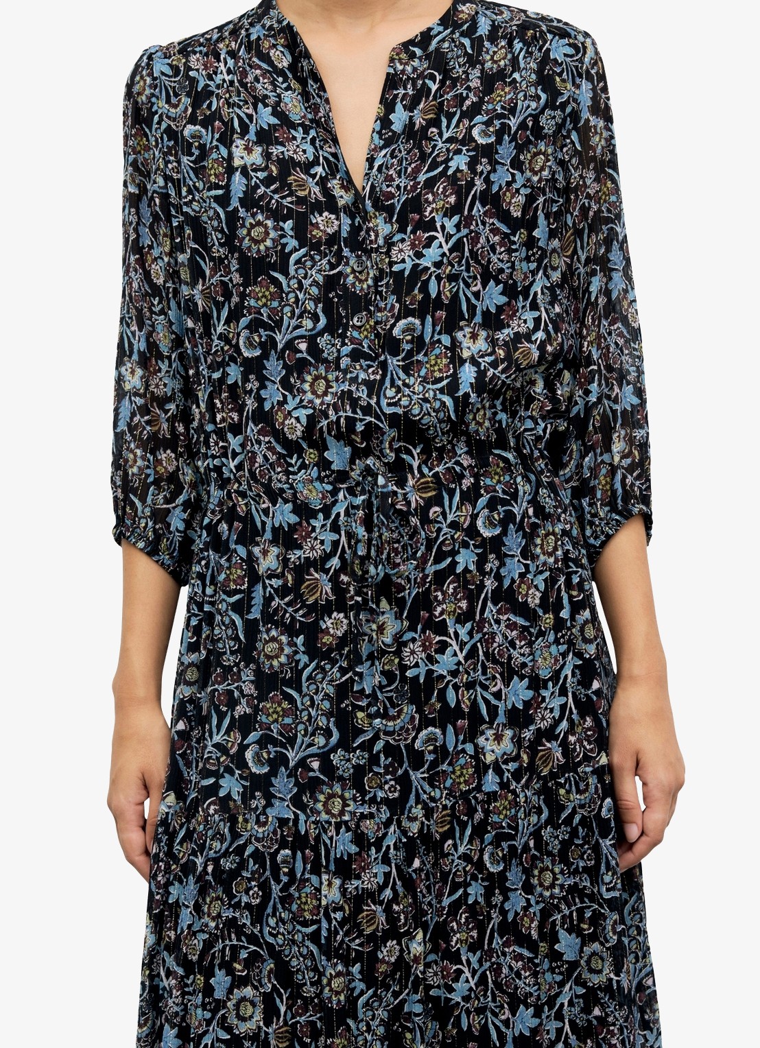 Gerard Darel Corie maxi jurk van zijde met bloemenprint - detail 4 zwart