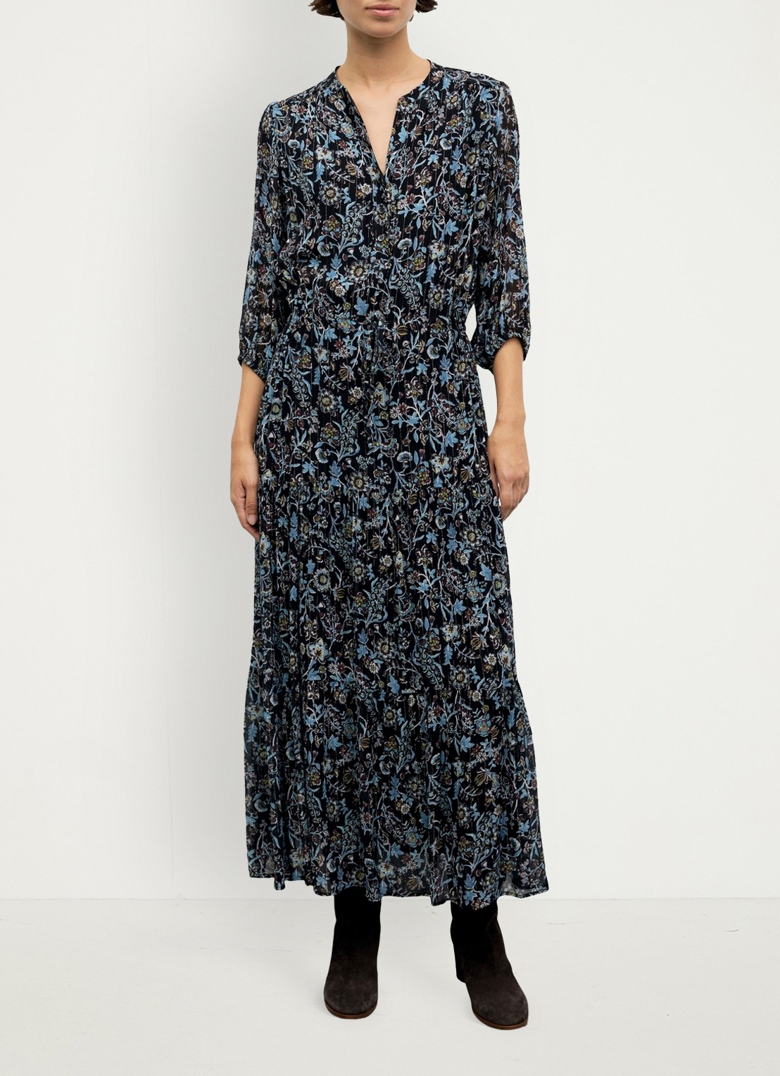 Gerard Darel Corie maxi jurk van zijde met bloemenprint - detail 5 zwart