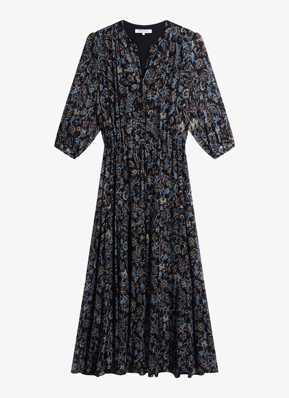 Gerard Darel Corie maxi jurk van zijde met bloemenprint - voorkant zwart