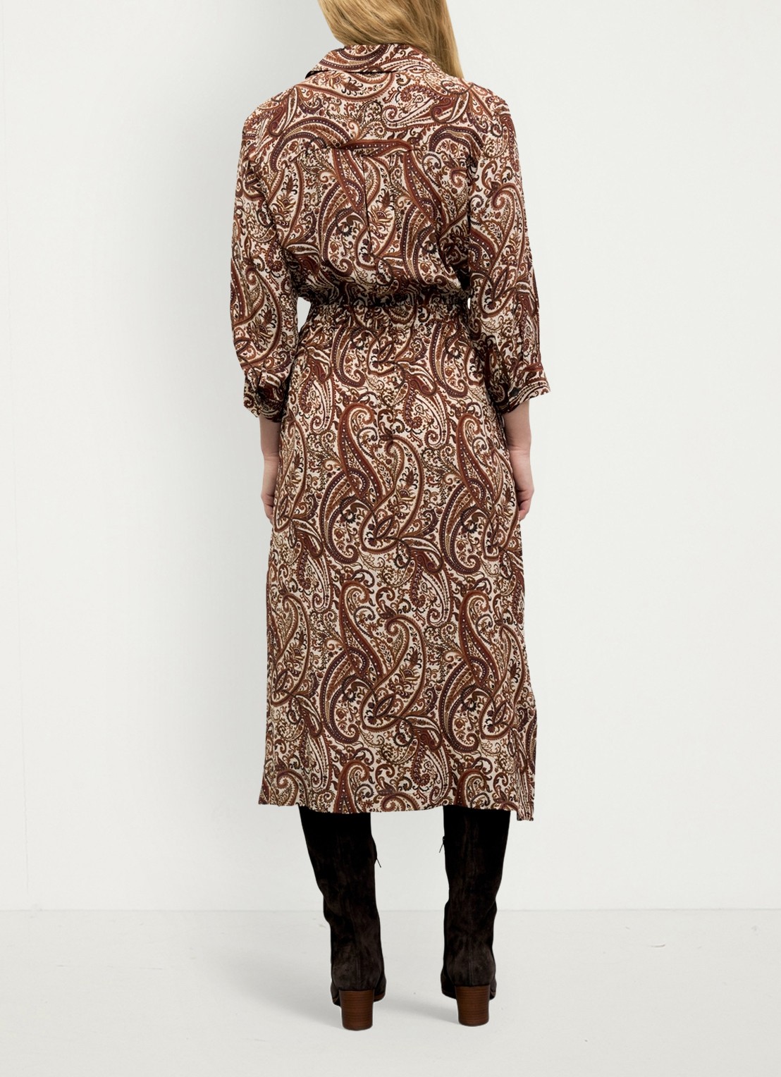 Gerard Darel Cyra midi blousejurk met paisley dessin - achterkant 5 bruin