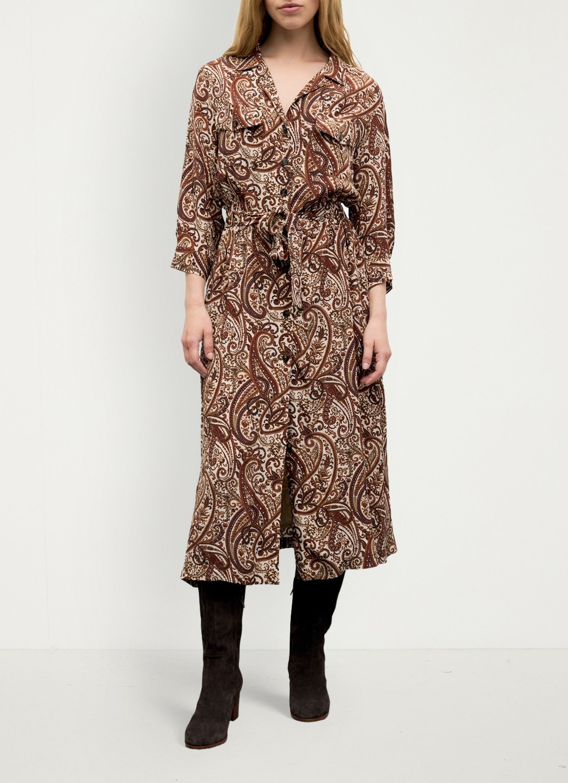 Gerard Darel Cyra midi blousejurk met paisley dessin - detail 4 bruin