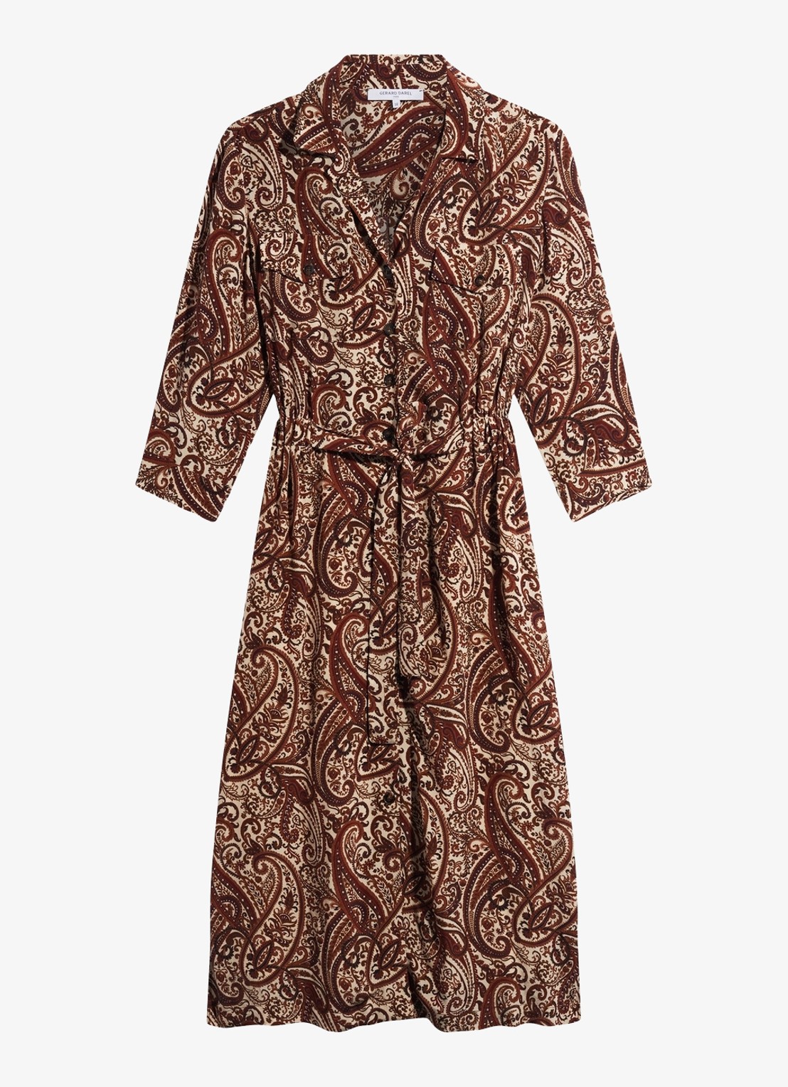 Gerard Darel Cyra midi blousejurk met paisley dessin - voorkant bruin