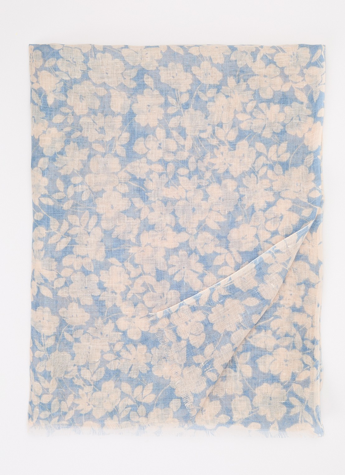 Gerard Darel Dalia sjaal van linnen met bloemenprint 180 x 70 cm - voorkant 3 lichtblauw