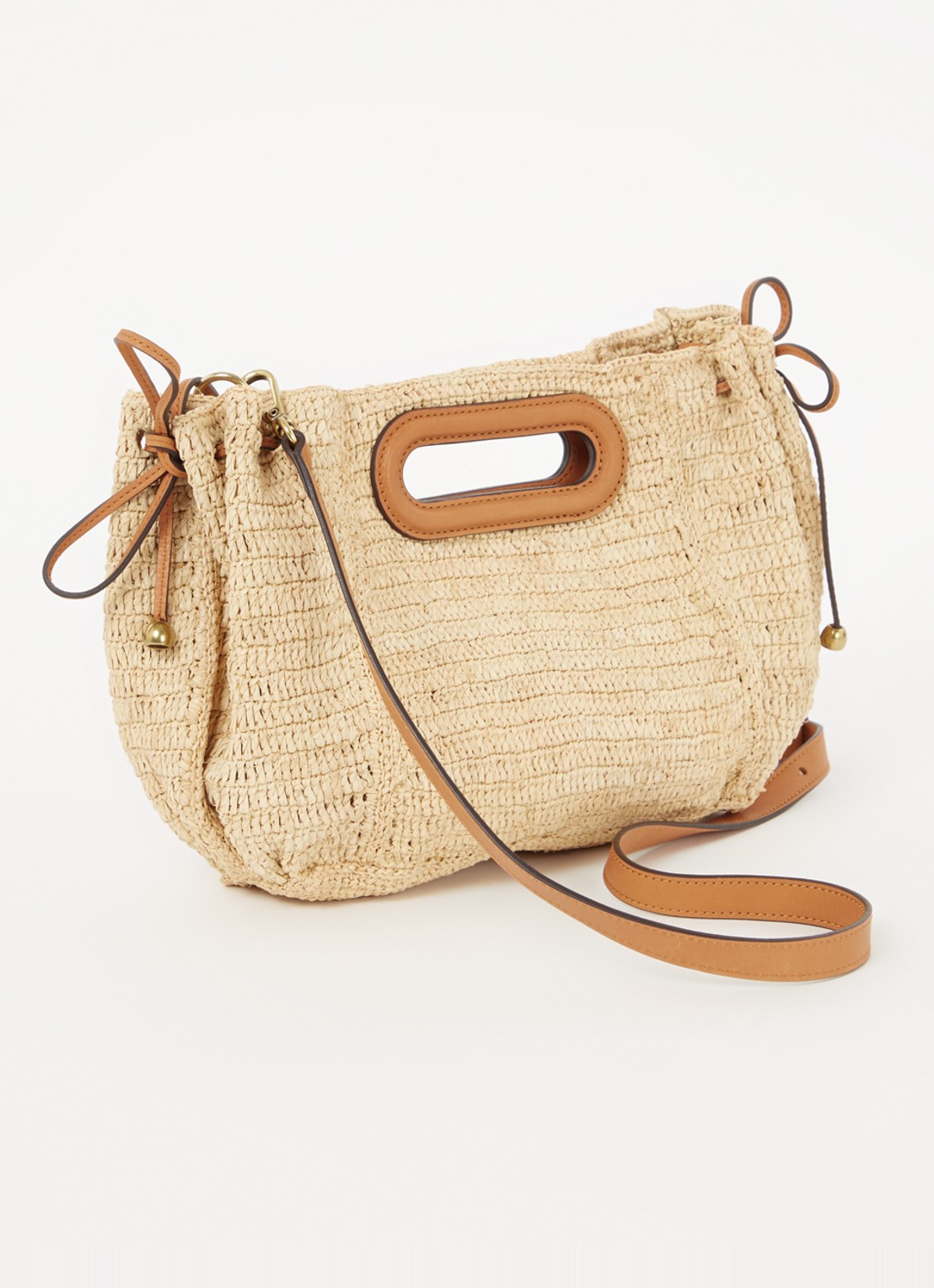 Gerard Darel Dany crossbodytas van raffia met leren details - achterkant 4 camel