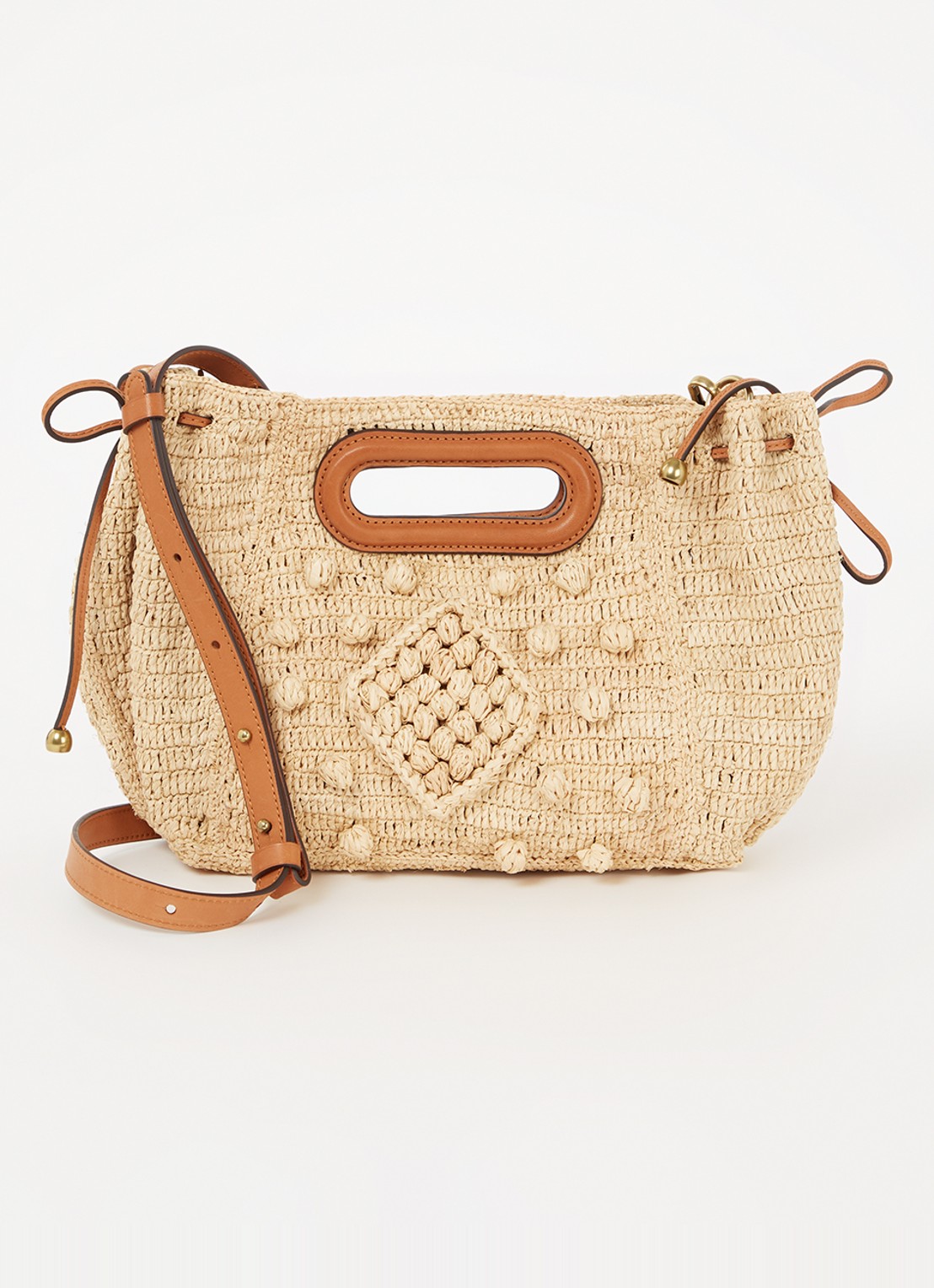 Gerard Darel Dany crossbodytas van raffia met leren details - voorkant 3 camel