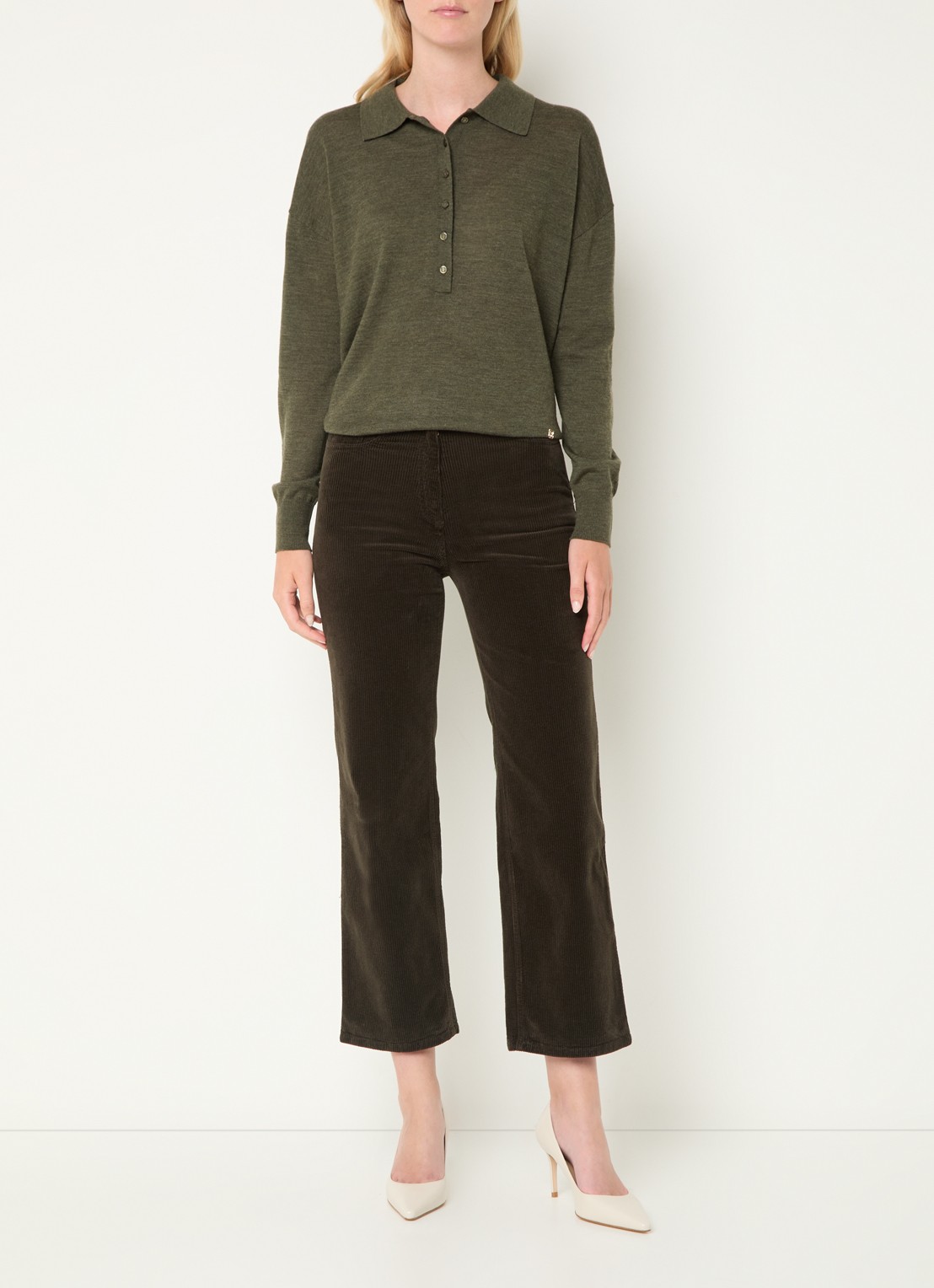 Gerard Darel Emeline fijngebreide pullover van merino wol - voorkant 2 bronsgroen