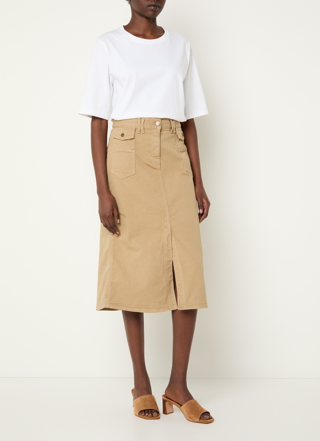 Gerard Darel Emma midi spijkerrok met klepzakken - voorkant 3 zand