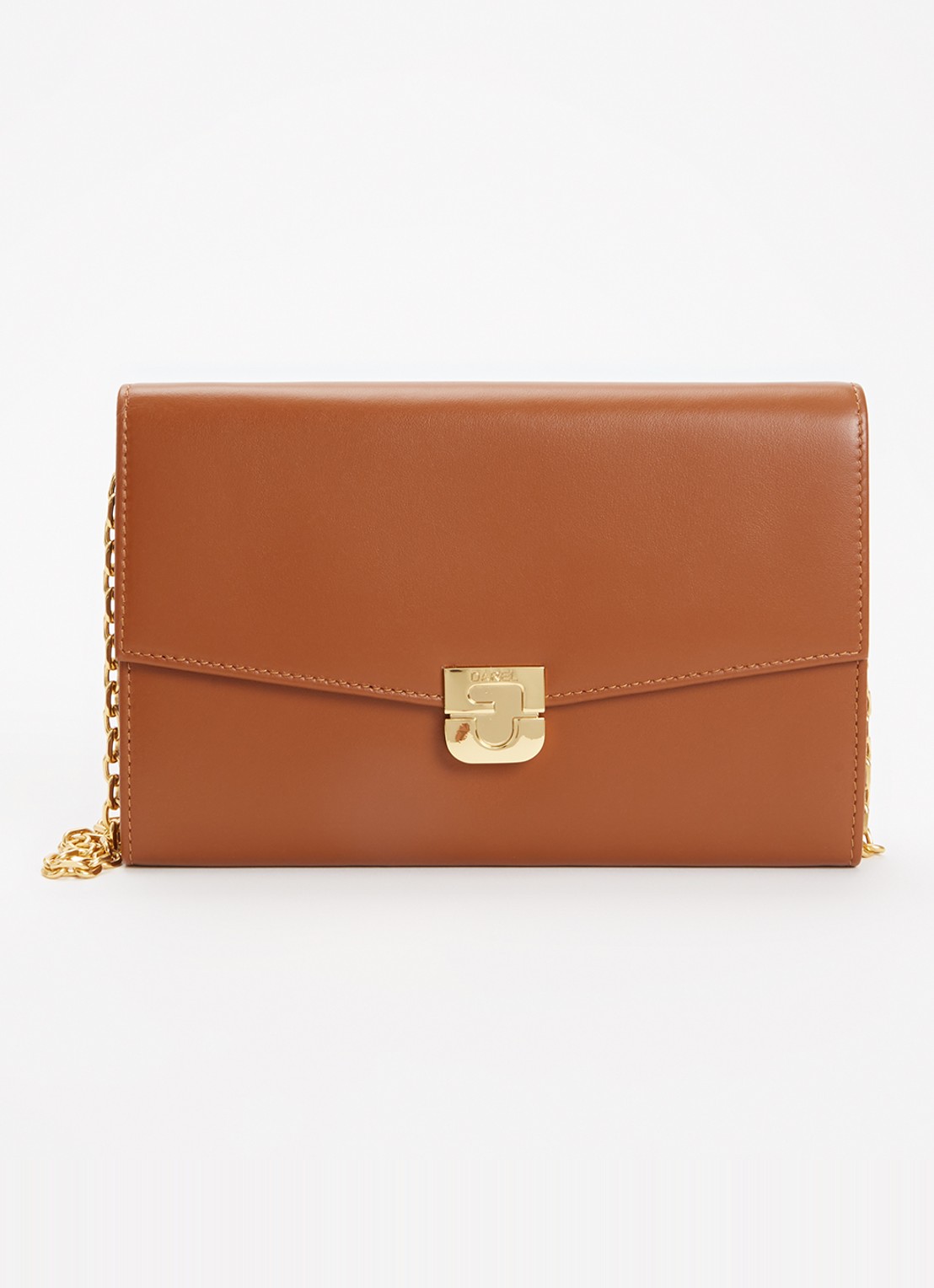 Gerard Darel Enveloppe clutch van leer met afneembare schouderriem - voorkant 2 cognac
