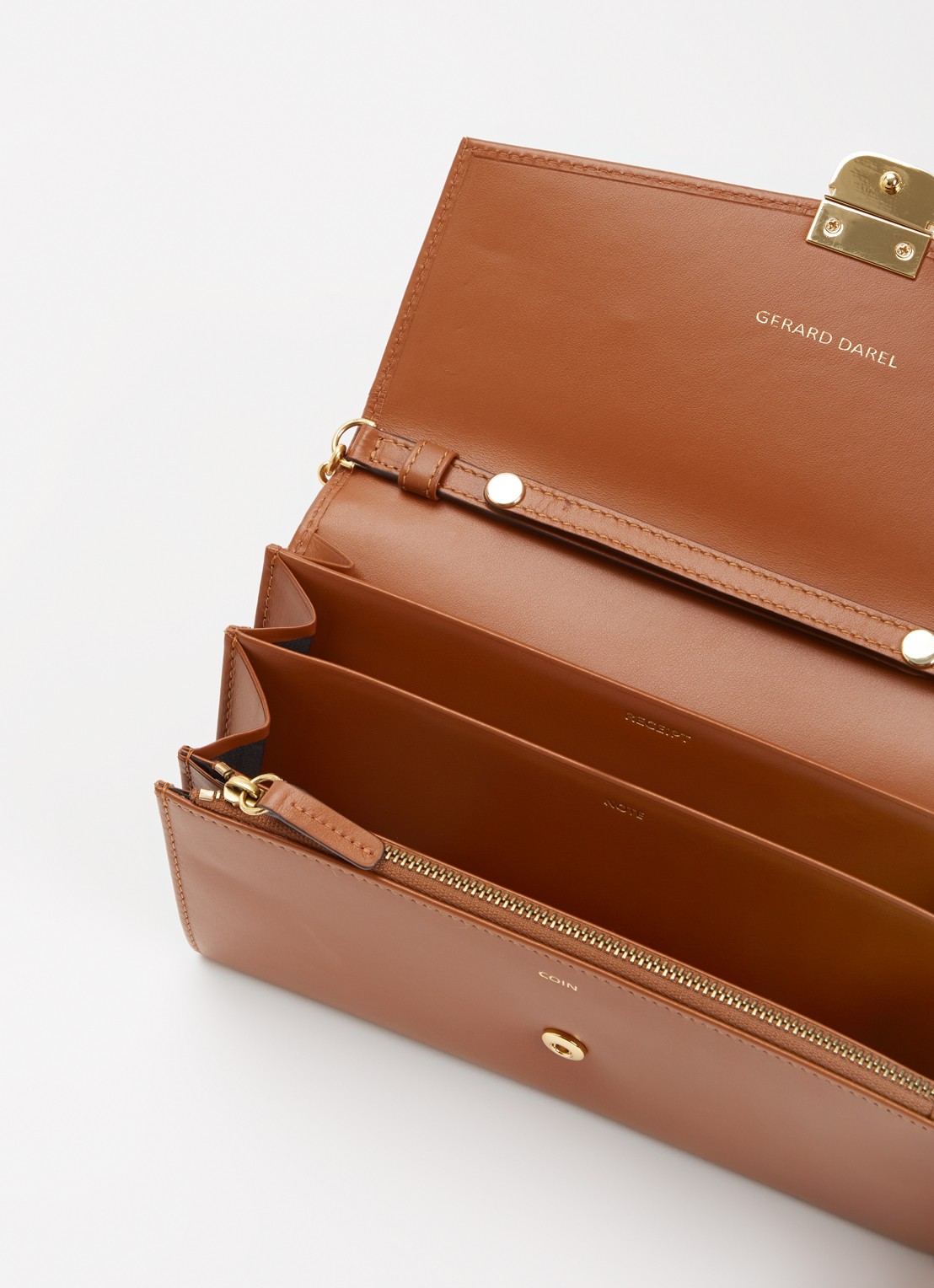 Gerard Darel Enveloppe clutch van leer met afneembare schouderriem - voorkant 3 cognac