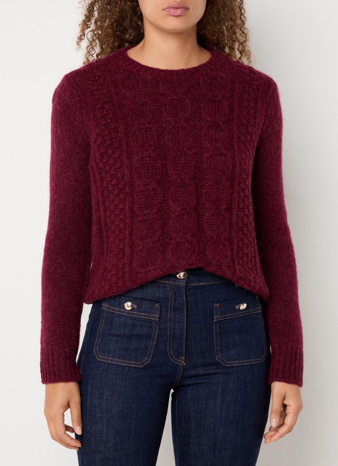 Gerard Darel Esperanze grofgebreide pullover in alpaca wolblend - detail bordeauxrood