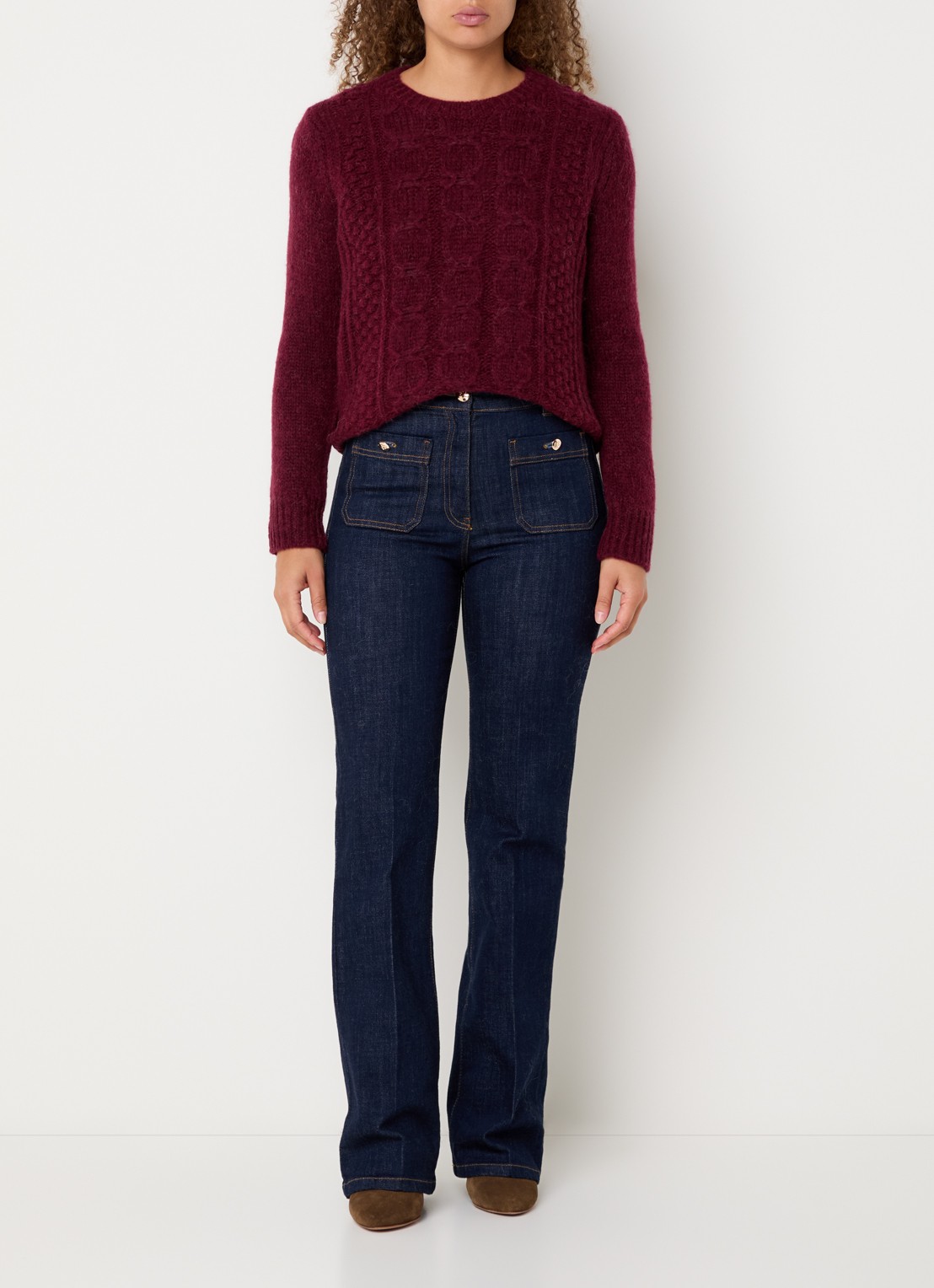 Gerard Darel Esperanze grofgebreide pullover in alpaca wolblend - voorkant 4 bordeauxrood