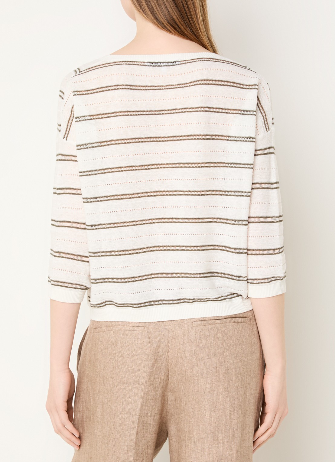 Gerard Darel Fijngebreide pullover in linnenblend met streepprint - achterkant 2 khaki