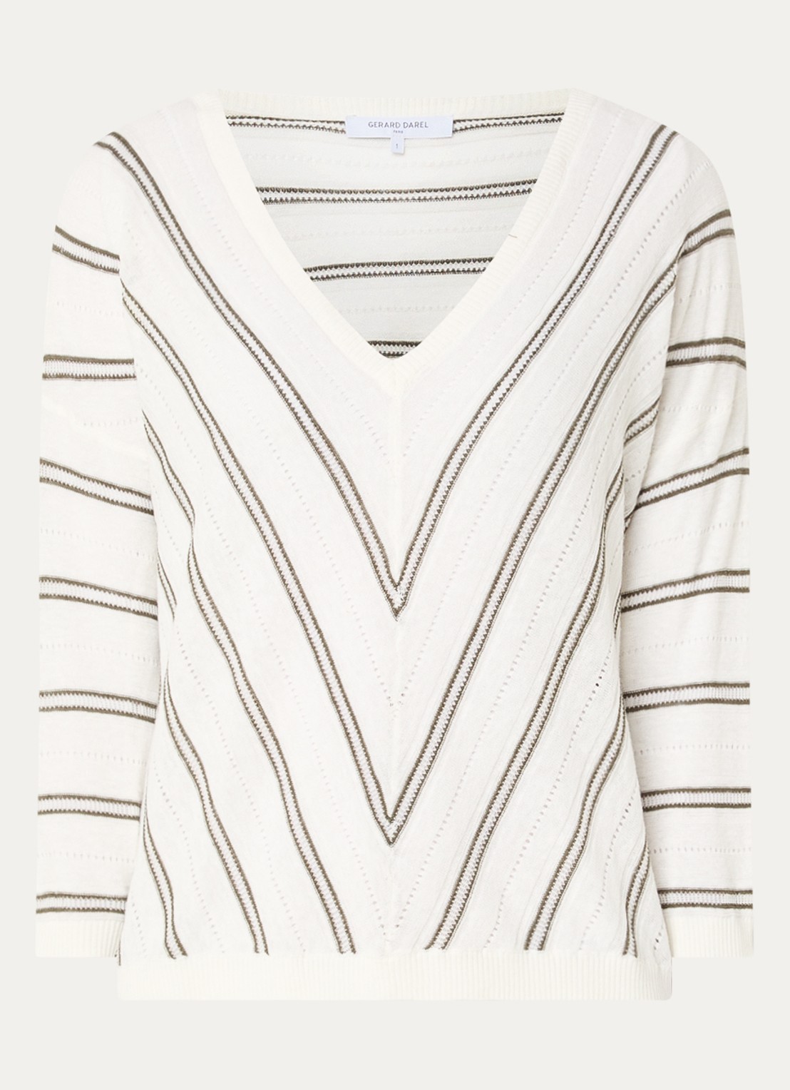 Gerard Darel Fijngebreide pullover in linnenblend met streepprint - voorkant 3 khaki