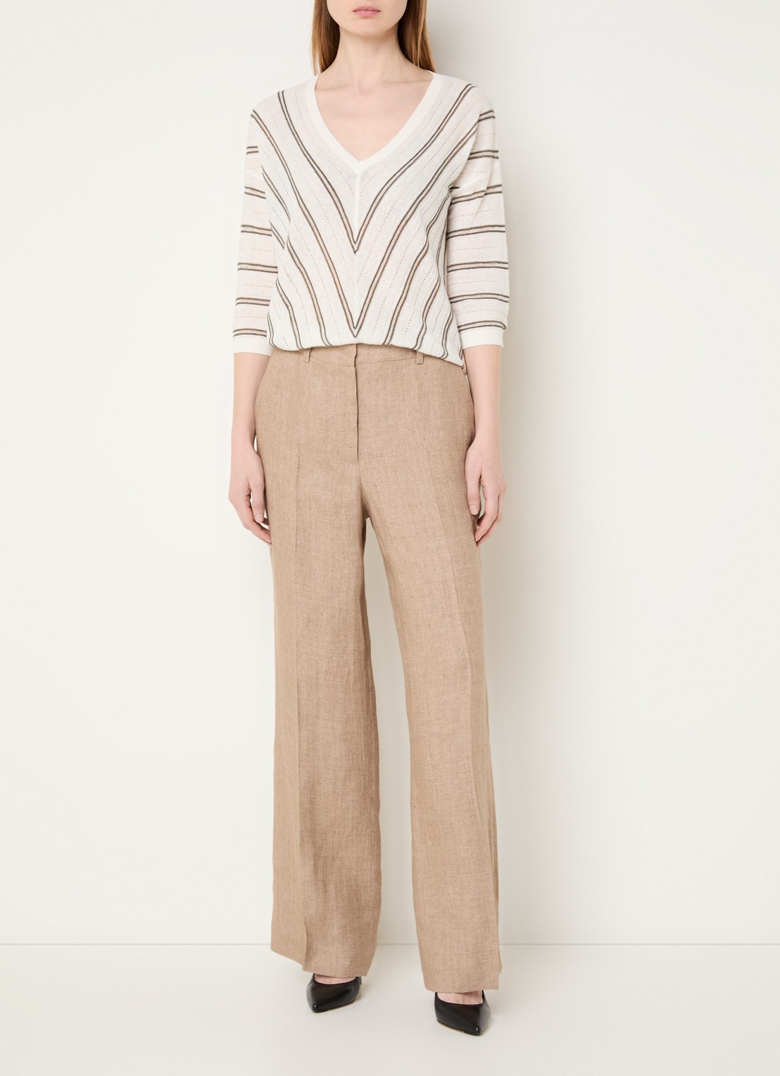 Gerard Darel Fijngebreide pullover in linnenblend met streepprint - voorkant 4 khaki