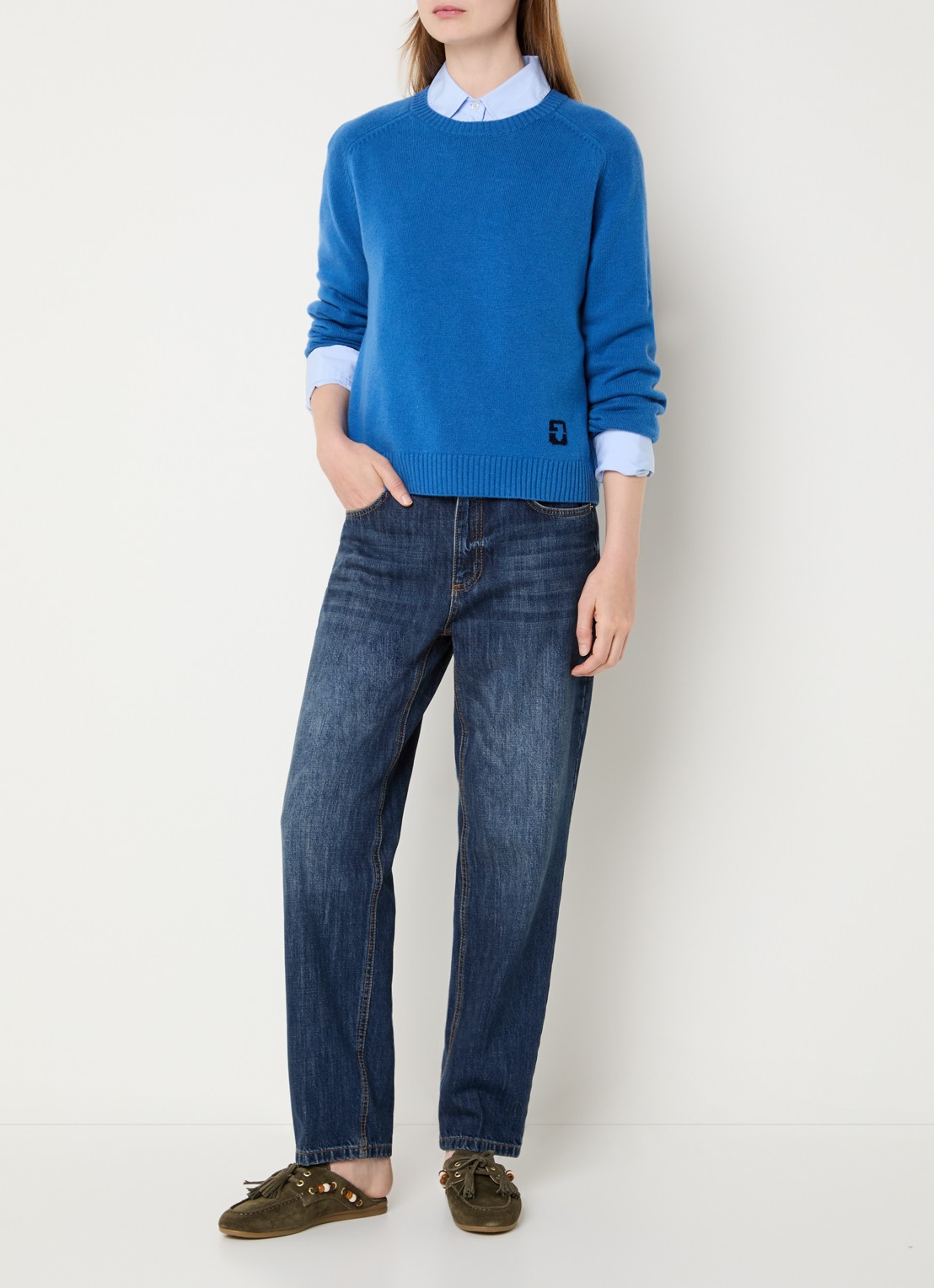 Gerard Darel Fijngebreide pullover van wol met logo - voorkant 2 blauw