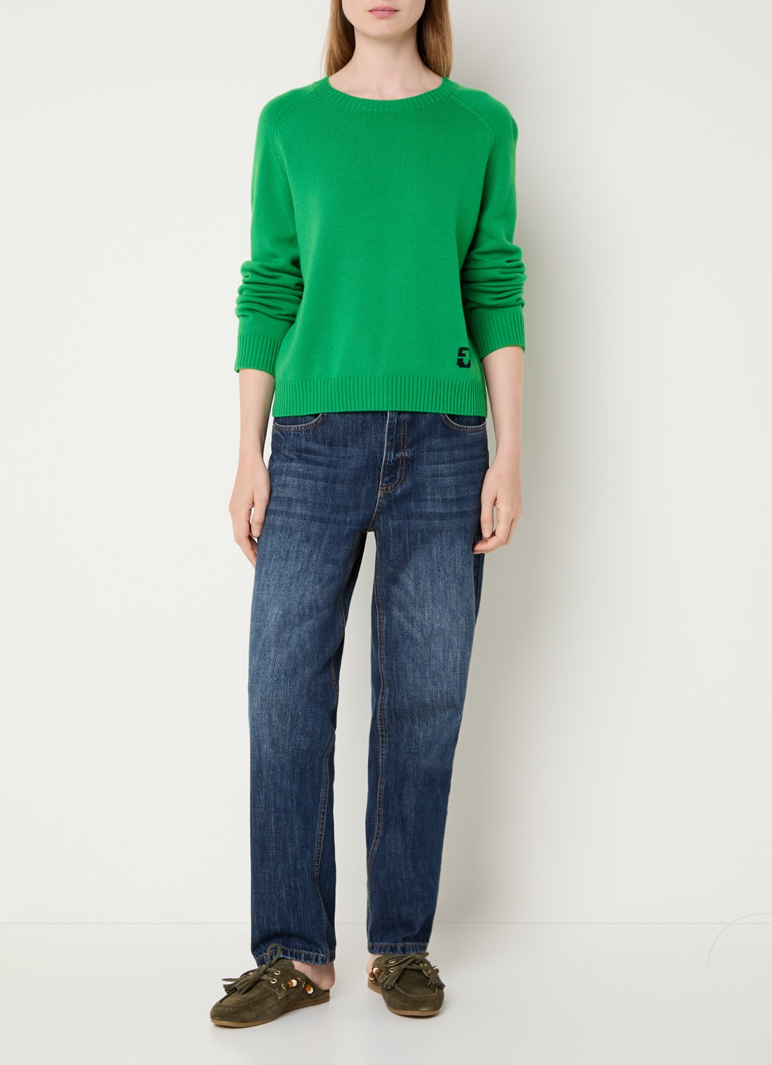 Gerard Darel Fijngebreide pullover van wol met logo - voorkant 2 groen